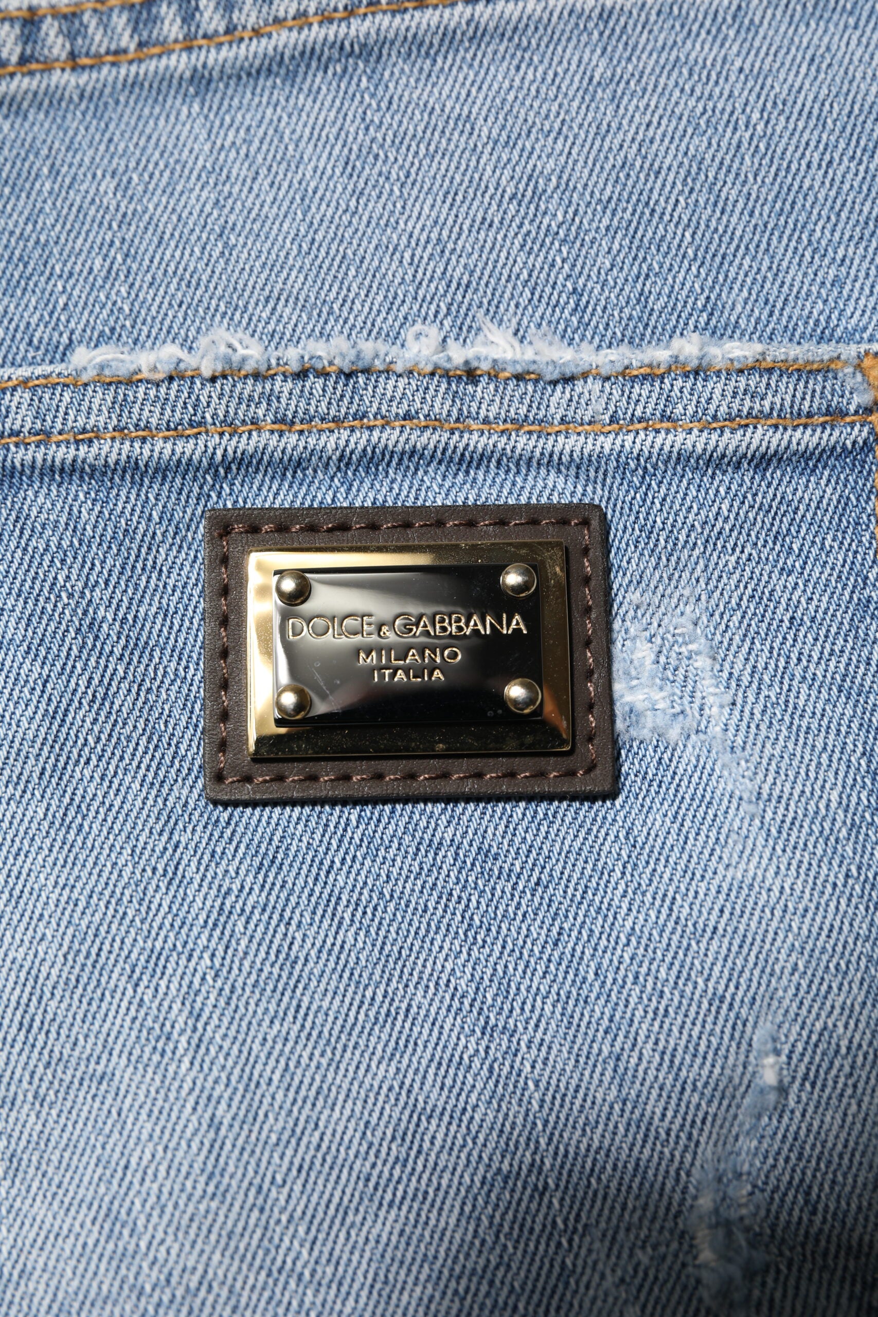 Dolce &amp; Gabbana Blå Tattered Denim Bomuld Hotpants Shorts