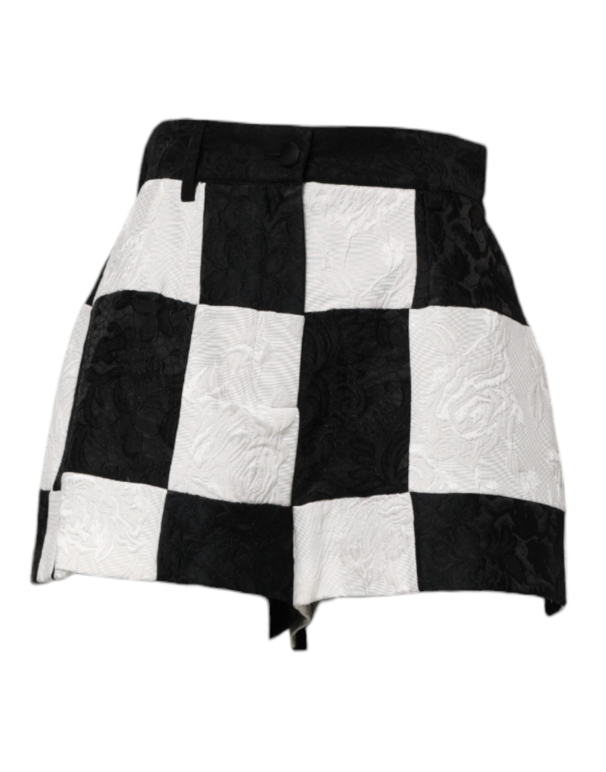 Dolce &amp; Gabbana Svarta Vita Blommiga Brokad Hotpants Shorts