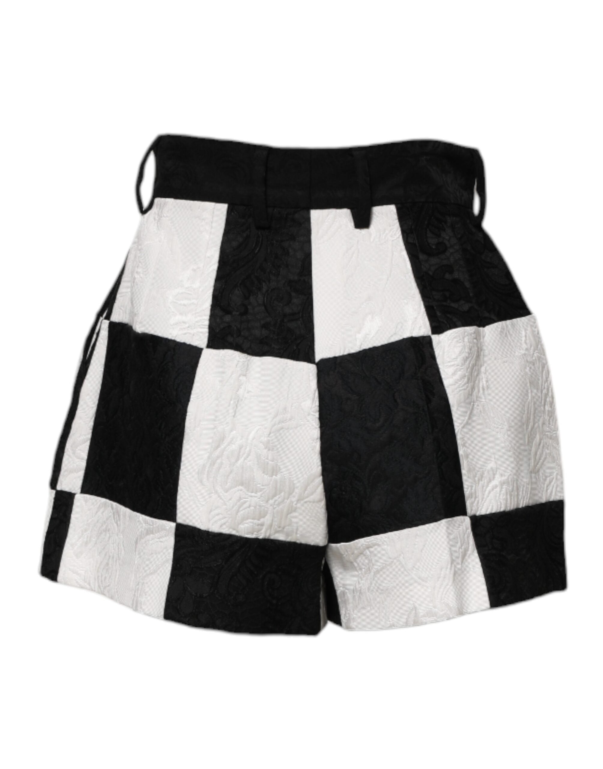 Dolce &amp; Gabbana Svarta Vita Blommiga Brokad Hotpants Shorts