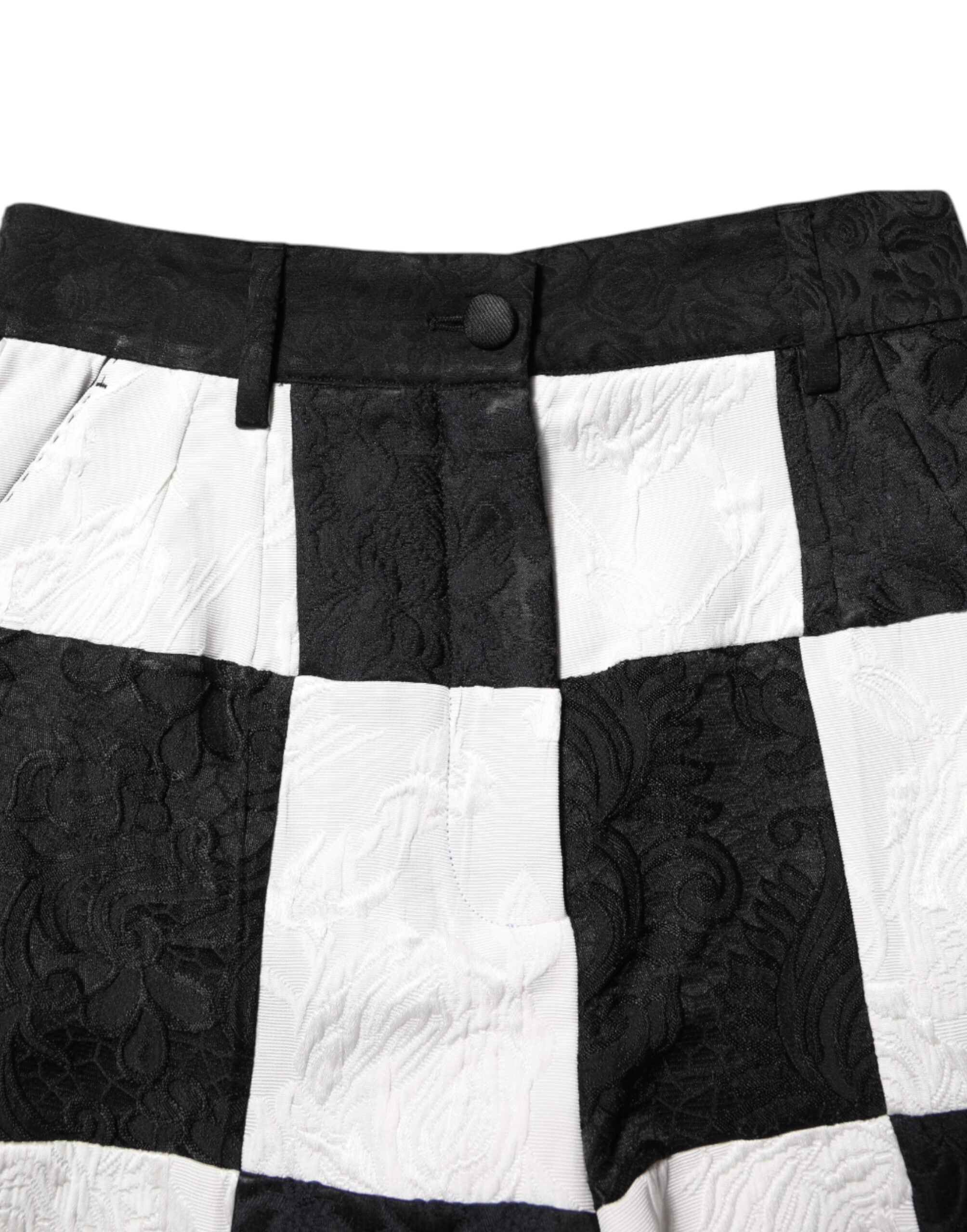 Dolce &amp; Gabbana Svarta Vita Blommiga Brokad Hotpants Shorts
