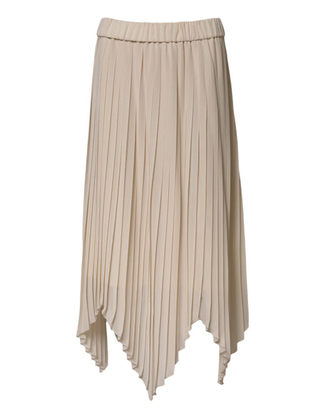 Peserico Beige Polyester Pleated A-line High Waist Midi Skirt