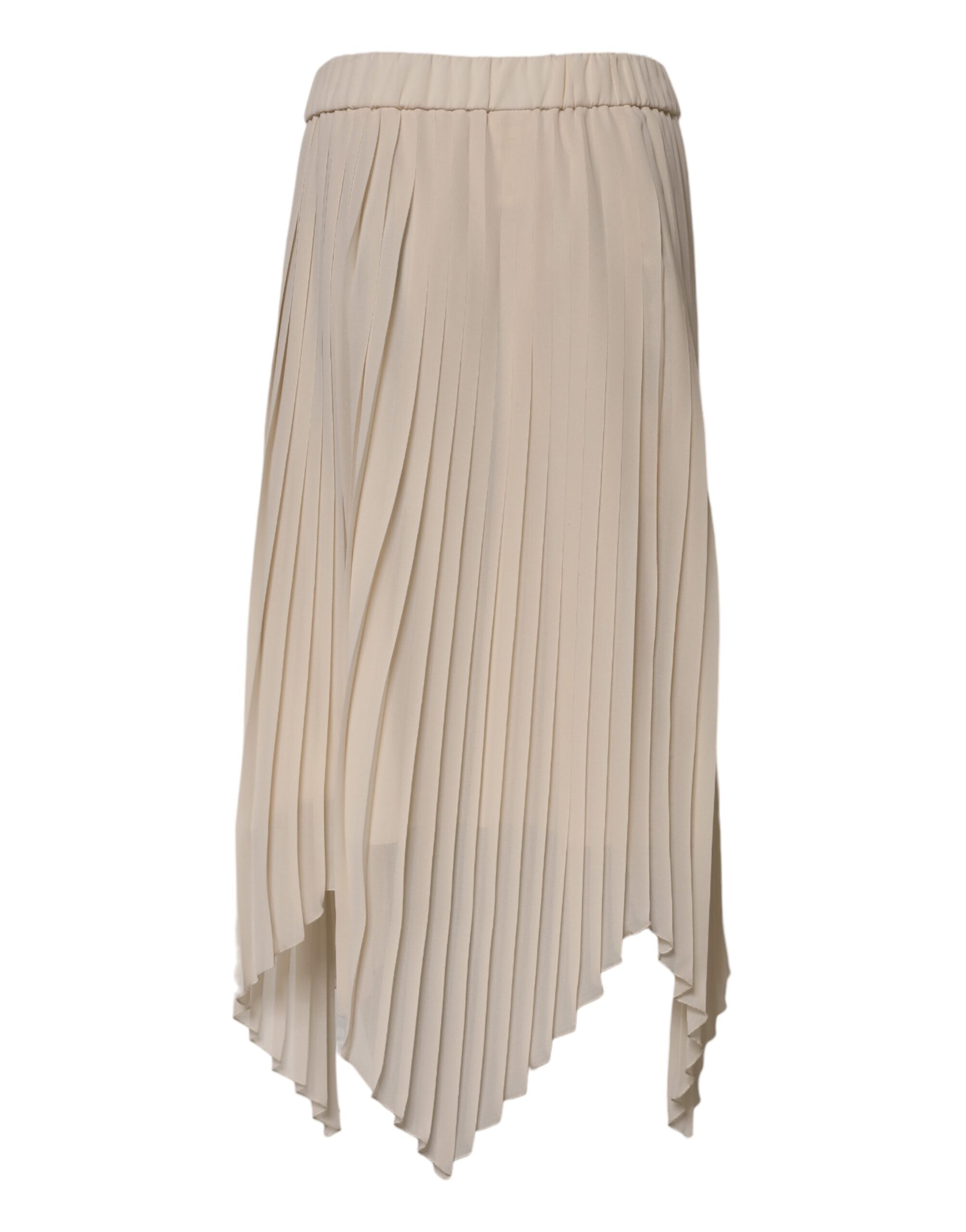 Peserico Beige Polyester Pleated A-line High Waist Midi Skirt