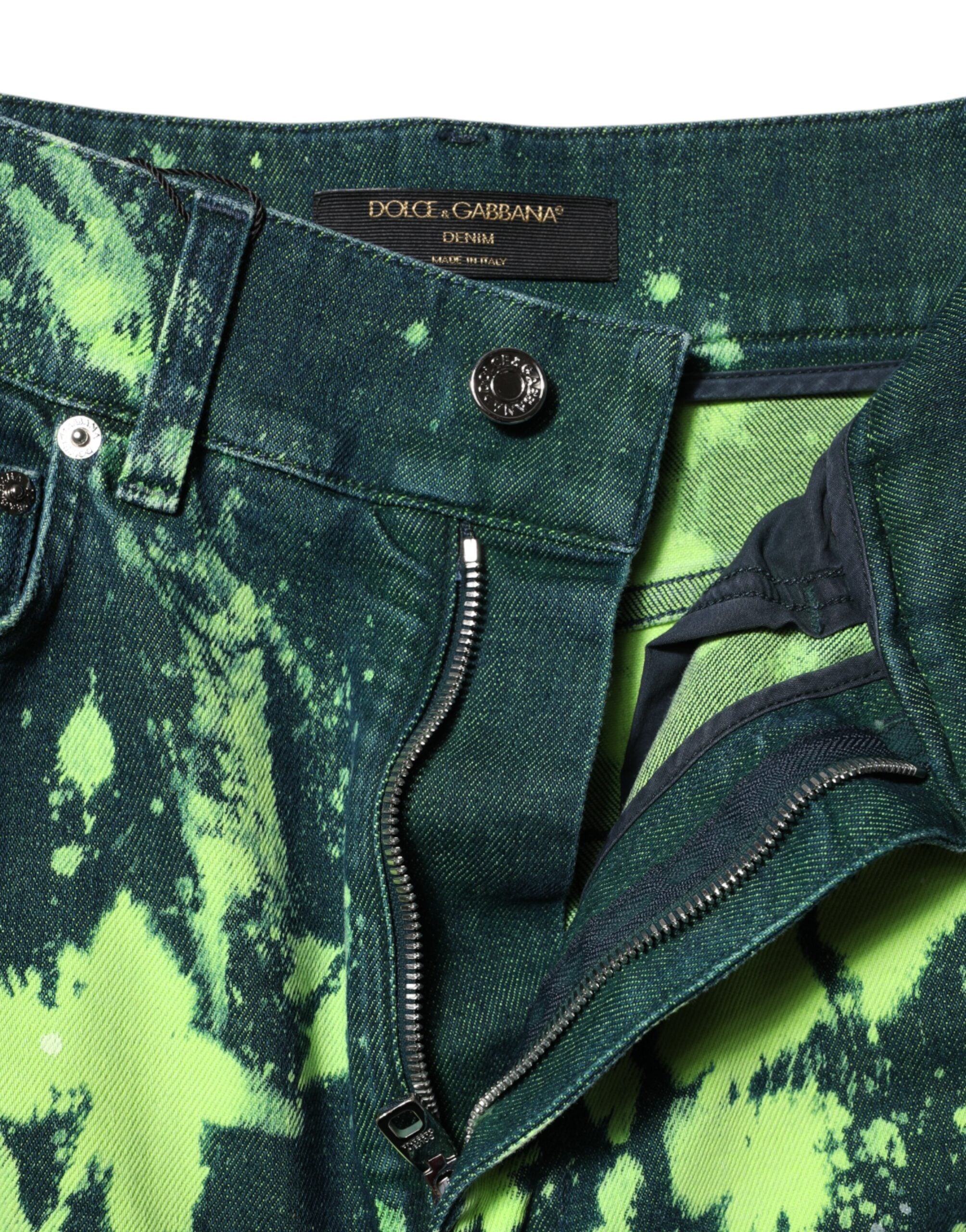 Dolce &amp; Gabbana Grønne Farvesplash Højtaljede Denim Jeans