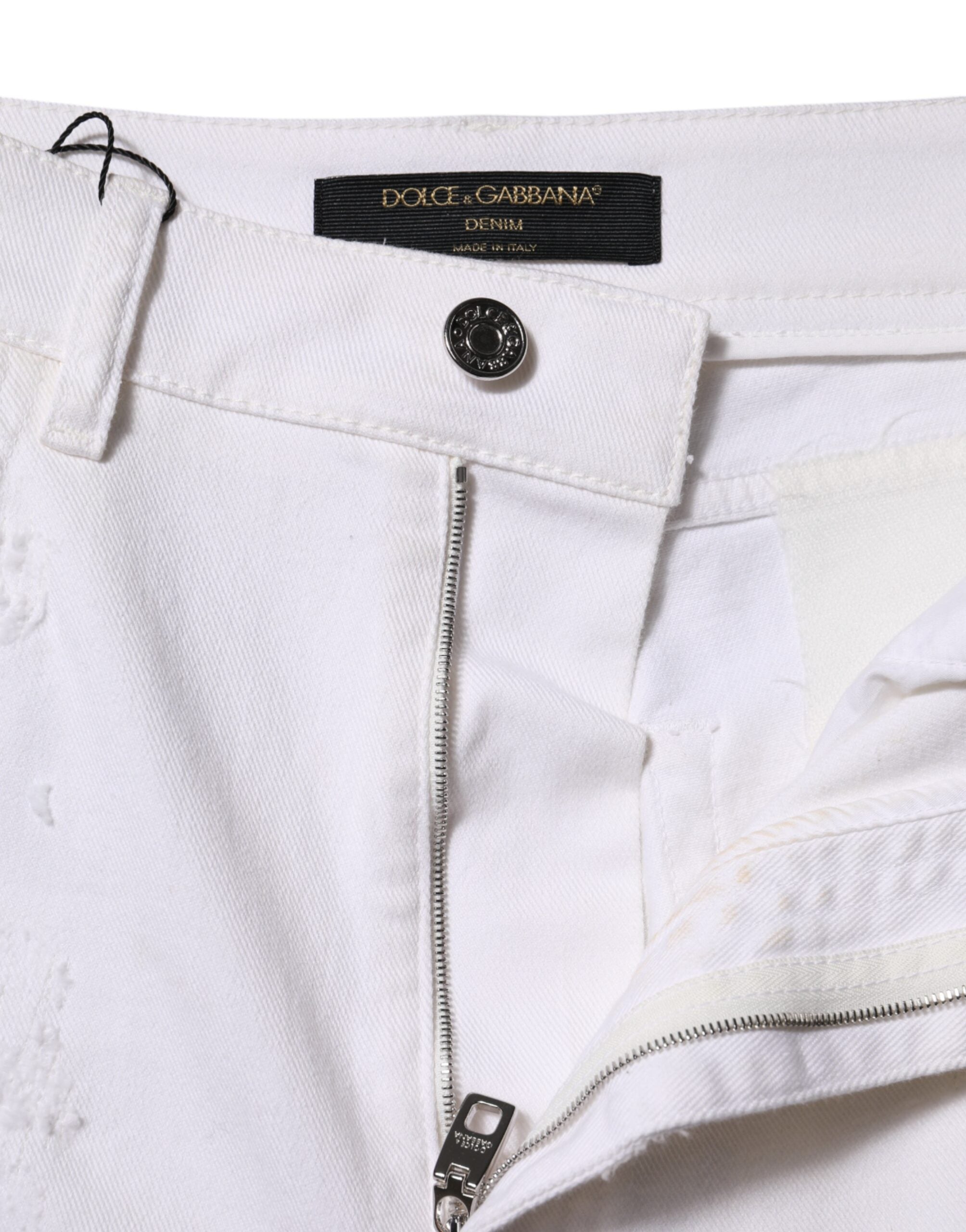 Dolce &amp; Gabbana Hvide, Lassede Bomulds Højtaljede Denim Jeans