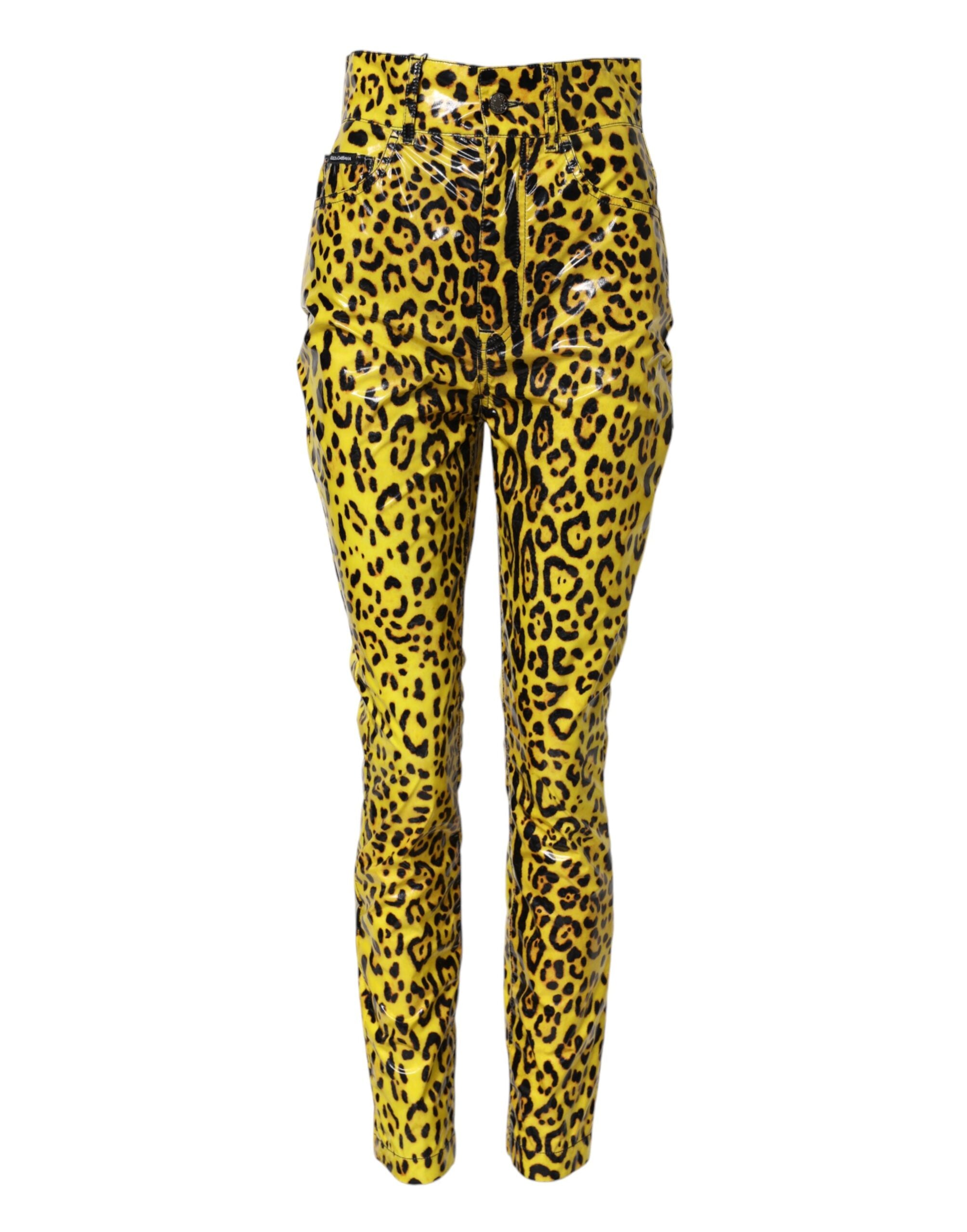 Dolce &amp; Gabbana Gule Leopard Højtaljede Slimbukser