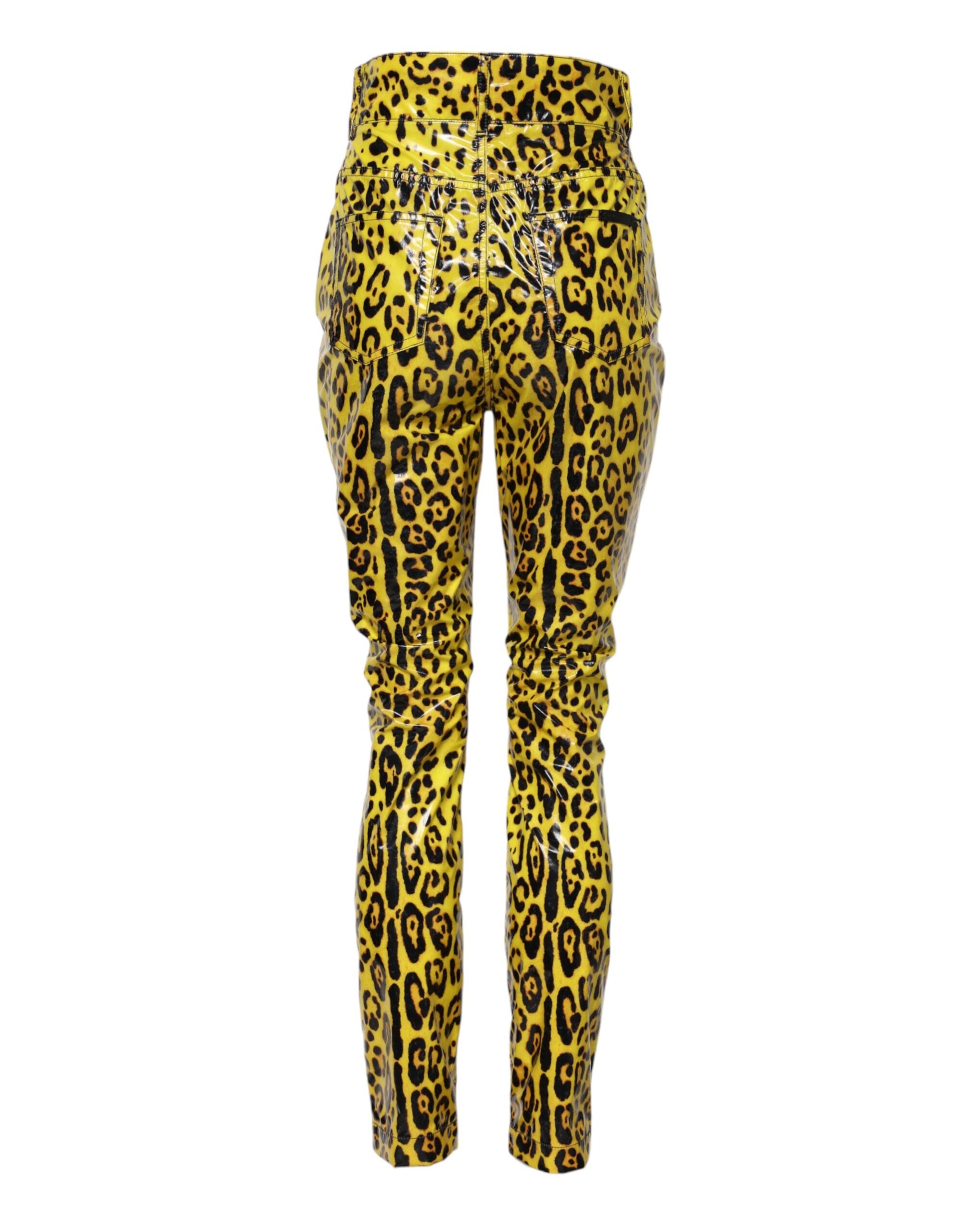 Dolce &amp; Gabbana Gule Leopard Højtaljede Slimbukser