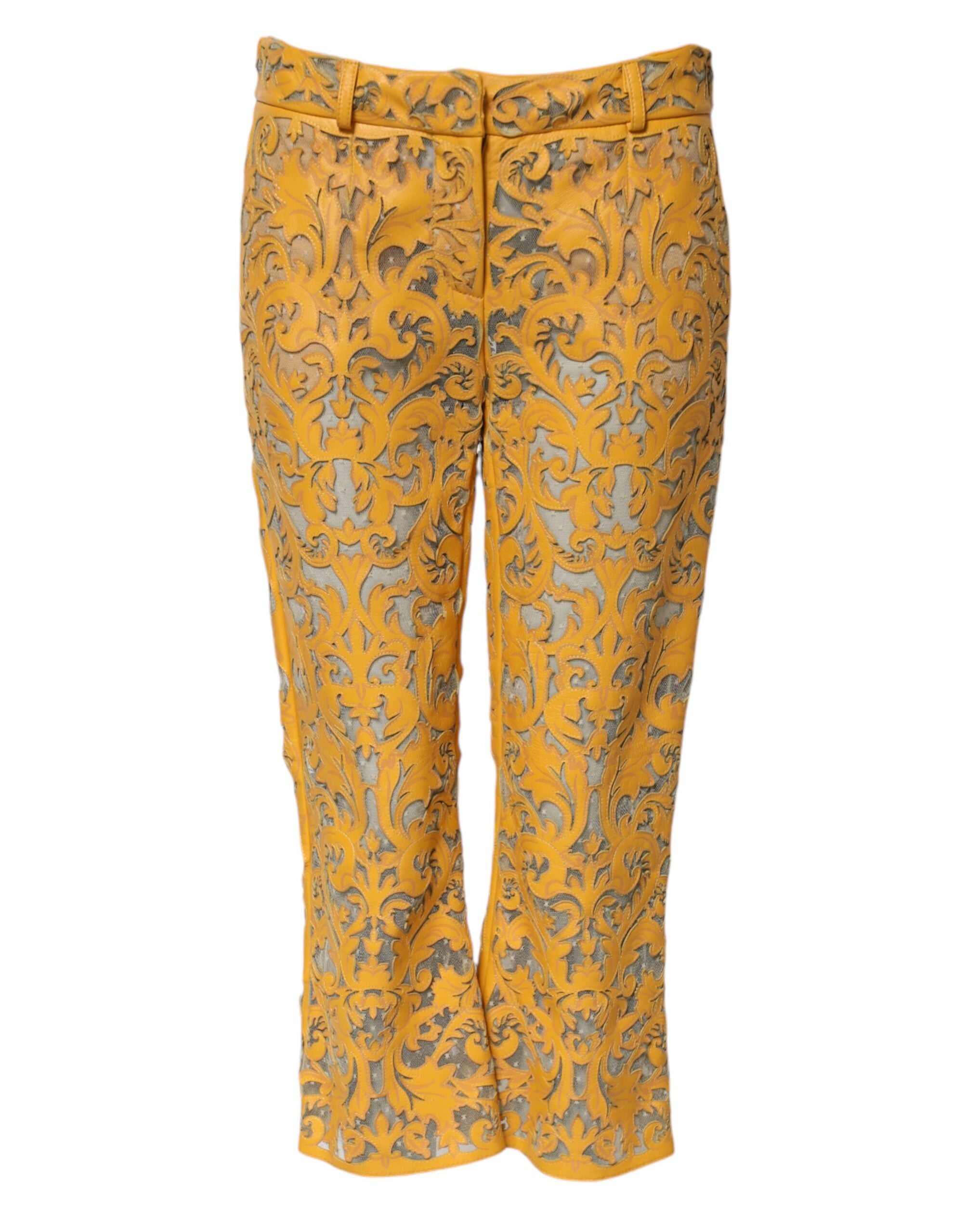 Dolce &amp; Gabbana Gule Blomsterblonde Capribukser med Mellem Talje