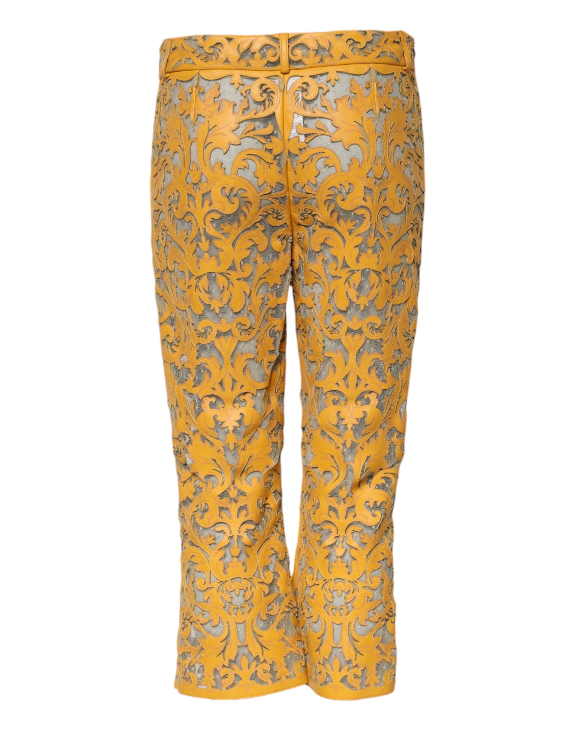 Dolce &amp; Gabbana Gule Blomsterblonde Capribukser med Mellem Talje