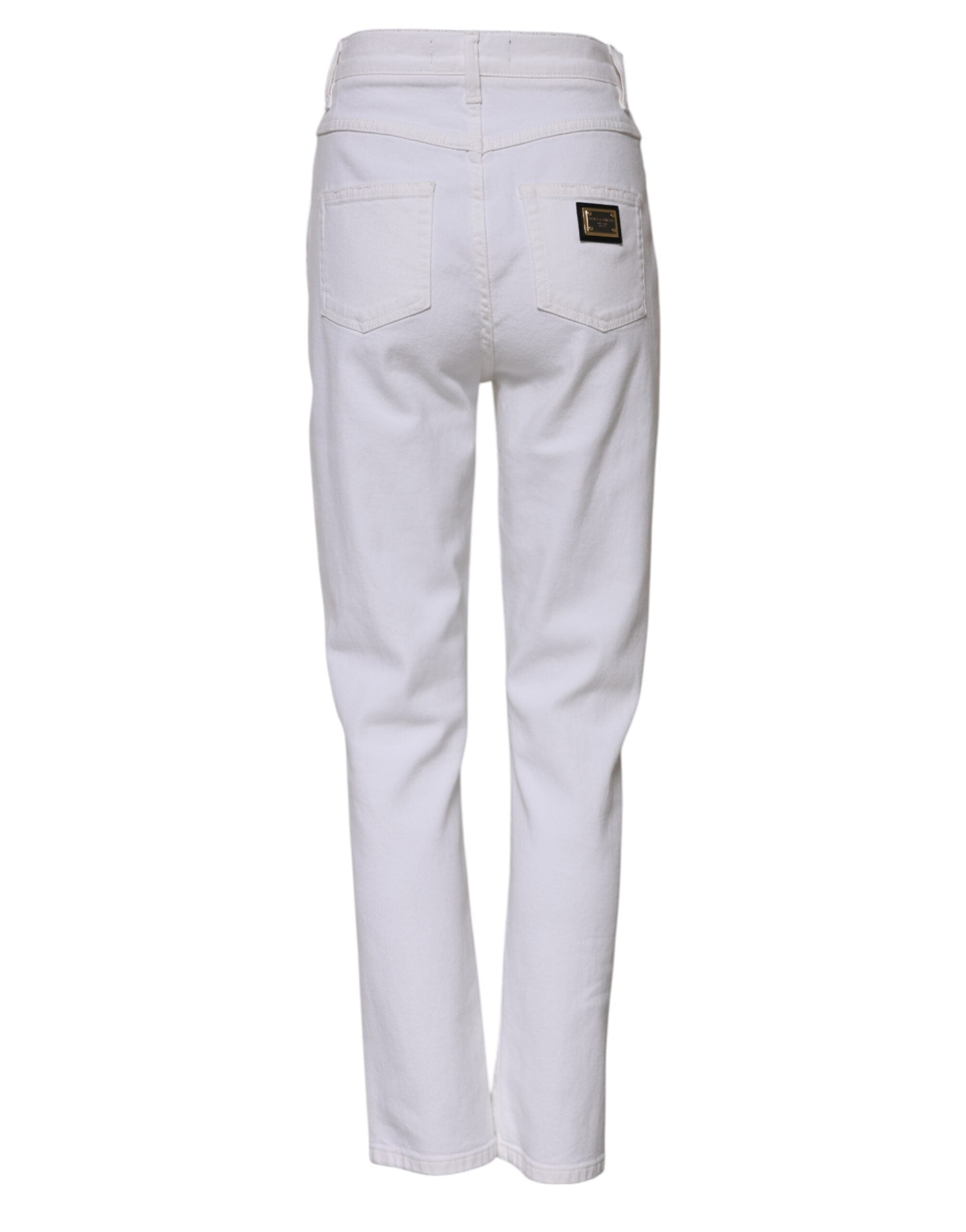 Dolce &amp; Gabbana Hvide Bomulds Højtaljede Lige Denim Jeans