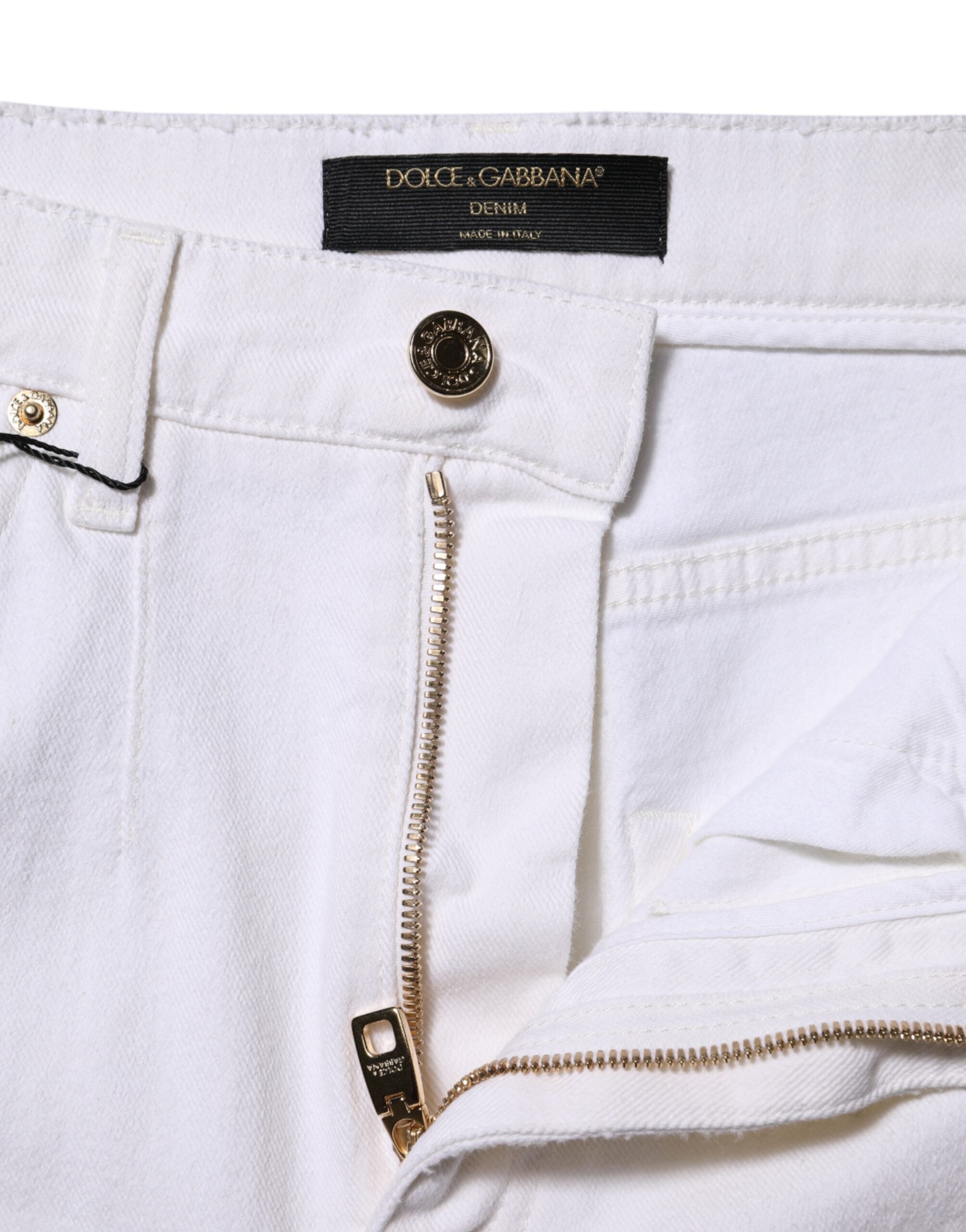 Dolce &amp; Gabbana Hvide Bomulds Højtaljede Lige Denim Jeans