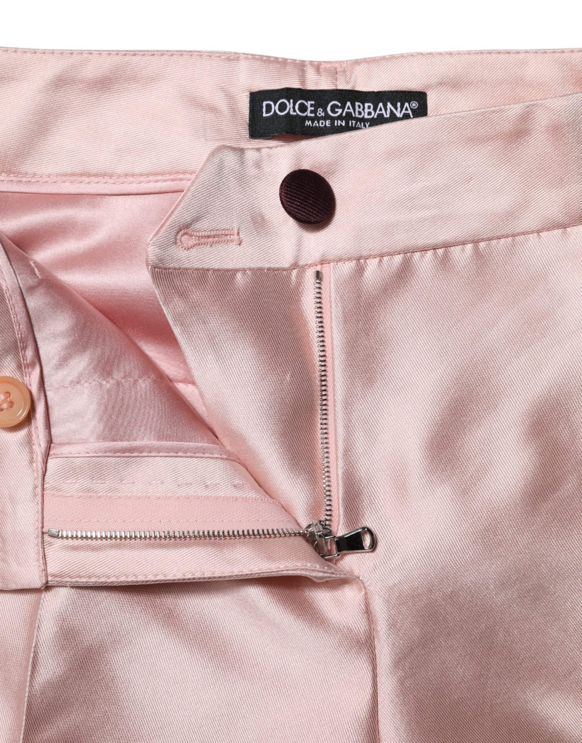 Dolce &amp; Gabbana Lyserøde Satin Højtaljede Koniske Bukser