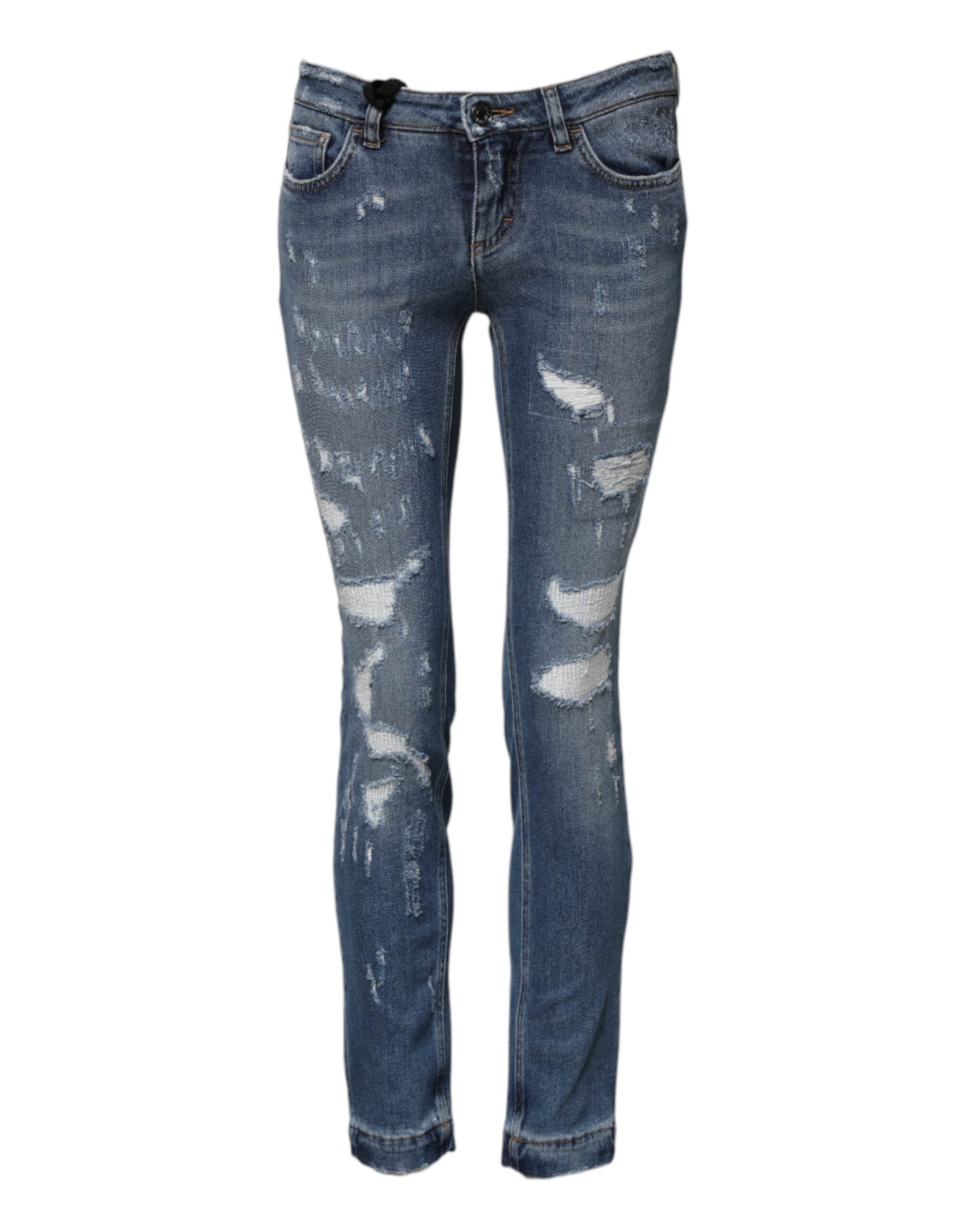 Dolce &amp; Gabbana Blå Smukke, Lasede Skinny Denim Jeans 