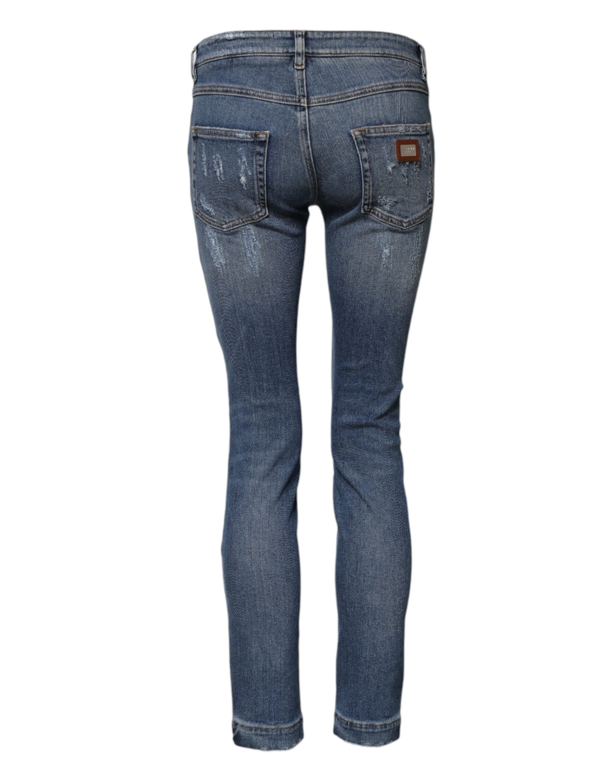 Dolce &amp; Gabbana Blå Smukke, Lasede Skinny Denim Jeans 
