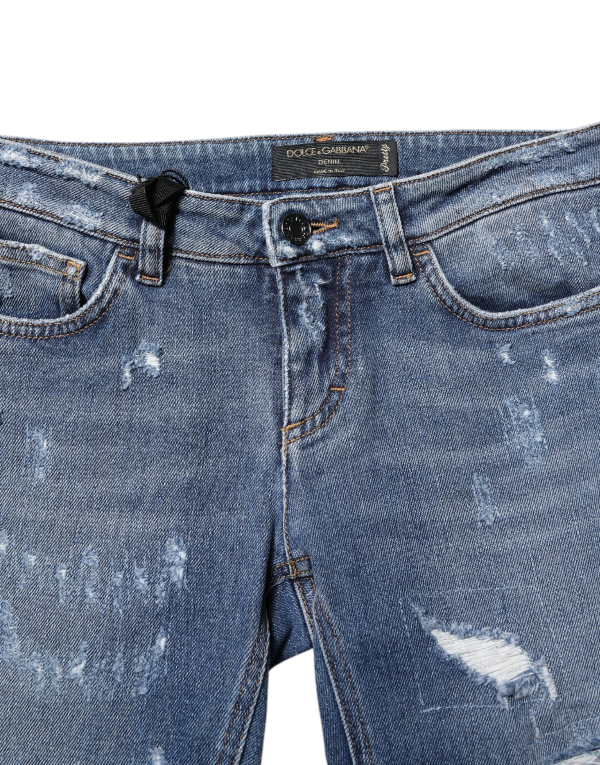 Dolce &amp; Gabbana Blå Smukke, Lasede Skinny Denim Jeans 