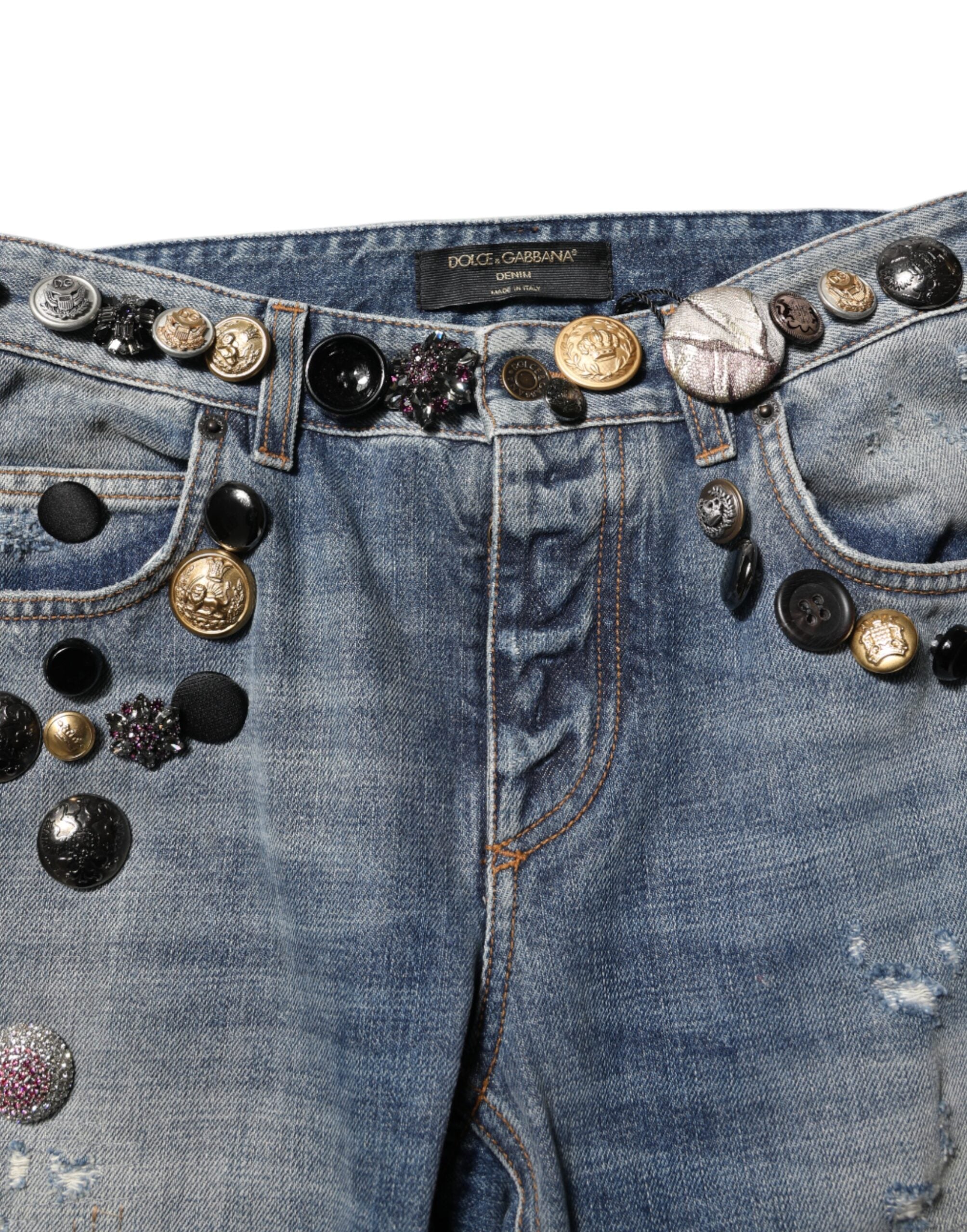 Dolce &amp; Gabbana Blå Udsmykkede Skinny Denim Jeans 