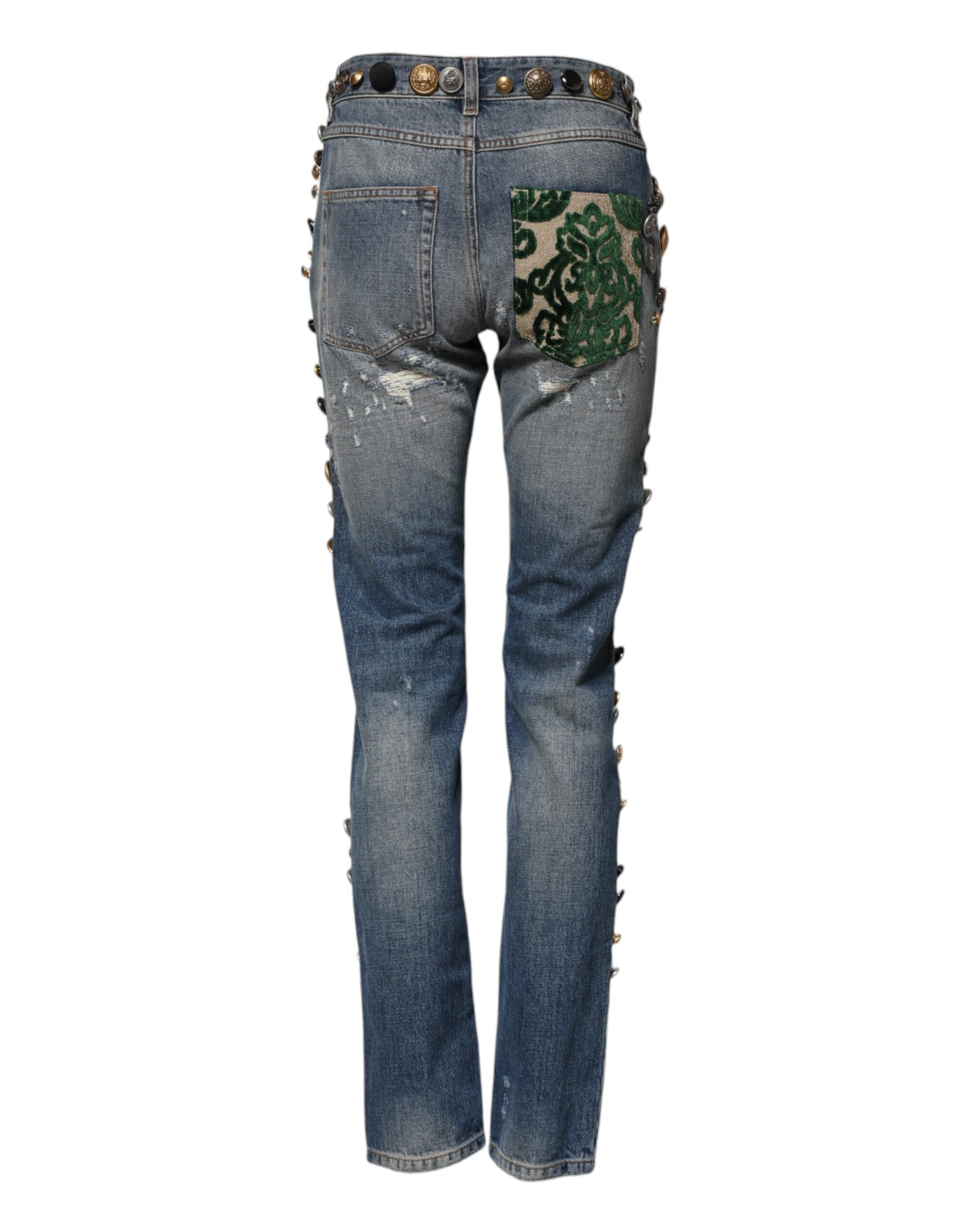 Dolce &amp; Gabbana Blå Udsmykkede Skinny Denim Jeans 