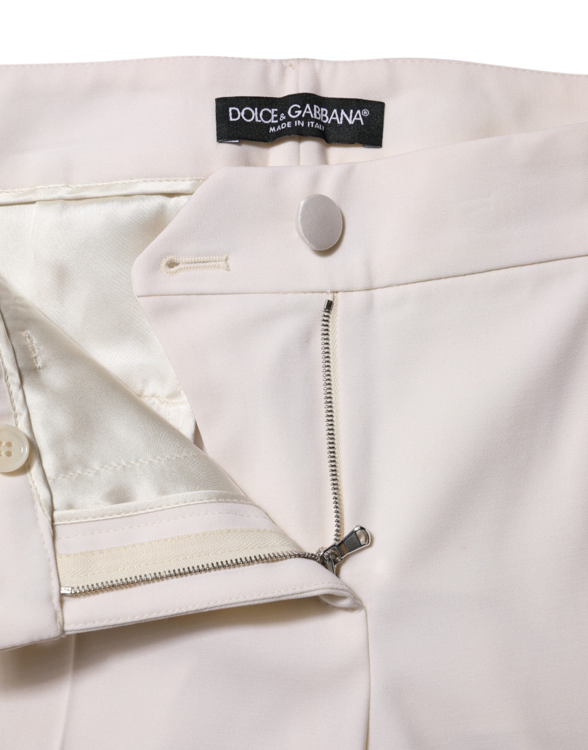 Dolce &amp; Gabbana Hvide Uldbukser med Mellem Talje og Konisk Smalere 