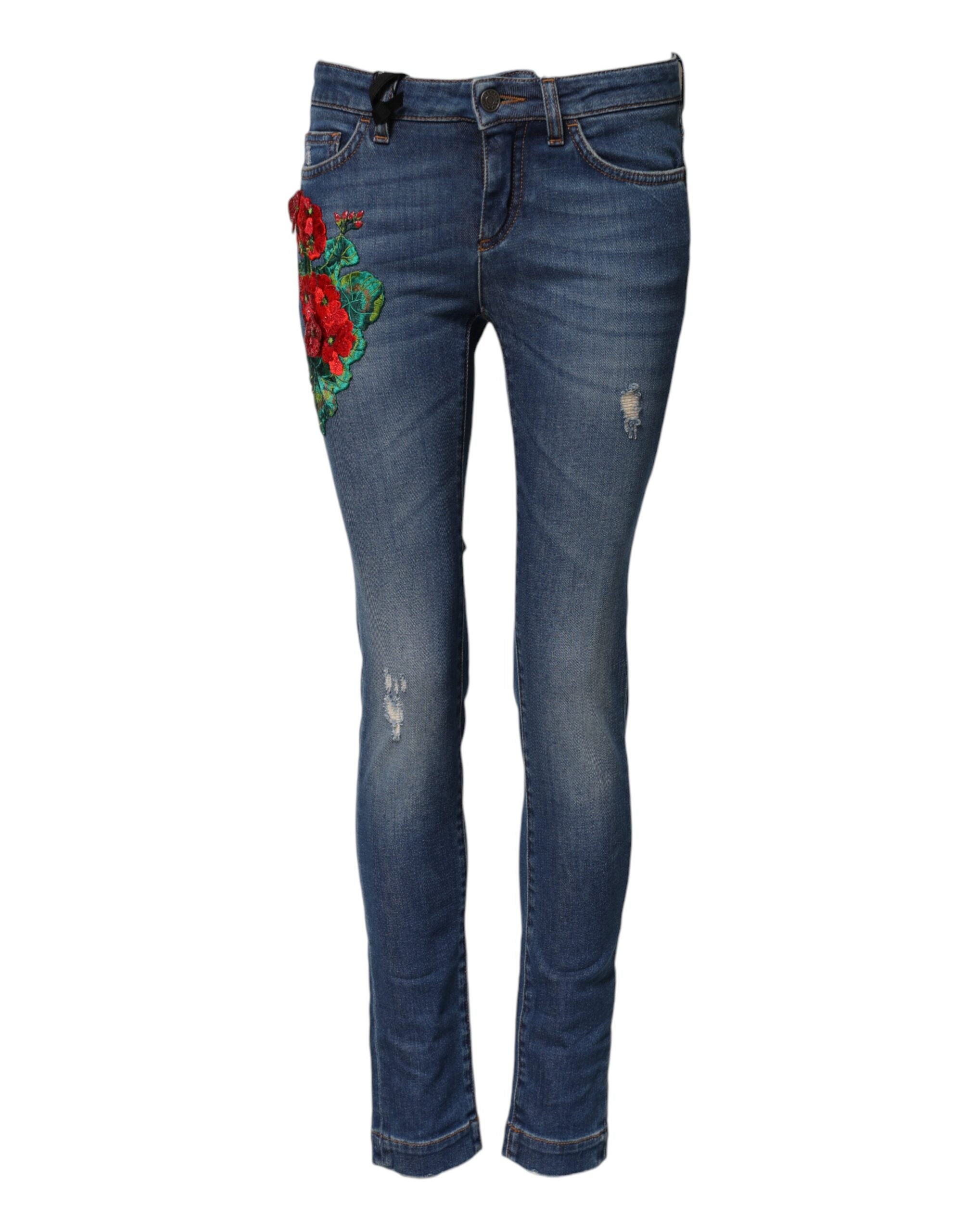 Dolce &amp; Gabbana Blå Bomuld Mellemhøj Talje Skinny Denim Jeans 