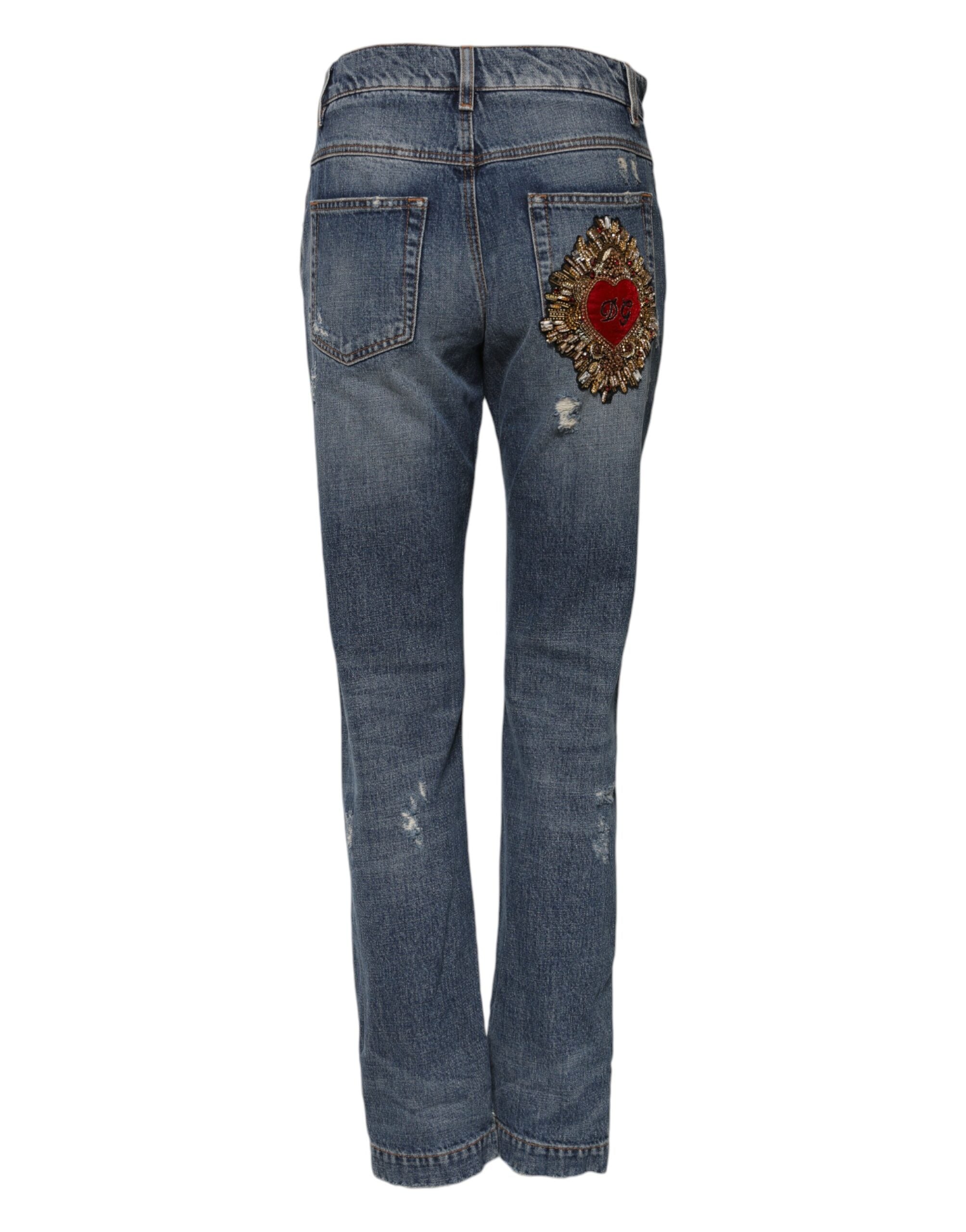 Dolce &amp; Gabbana Blå Bomulls Trasiga Mellanhöga Denimjeans 