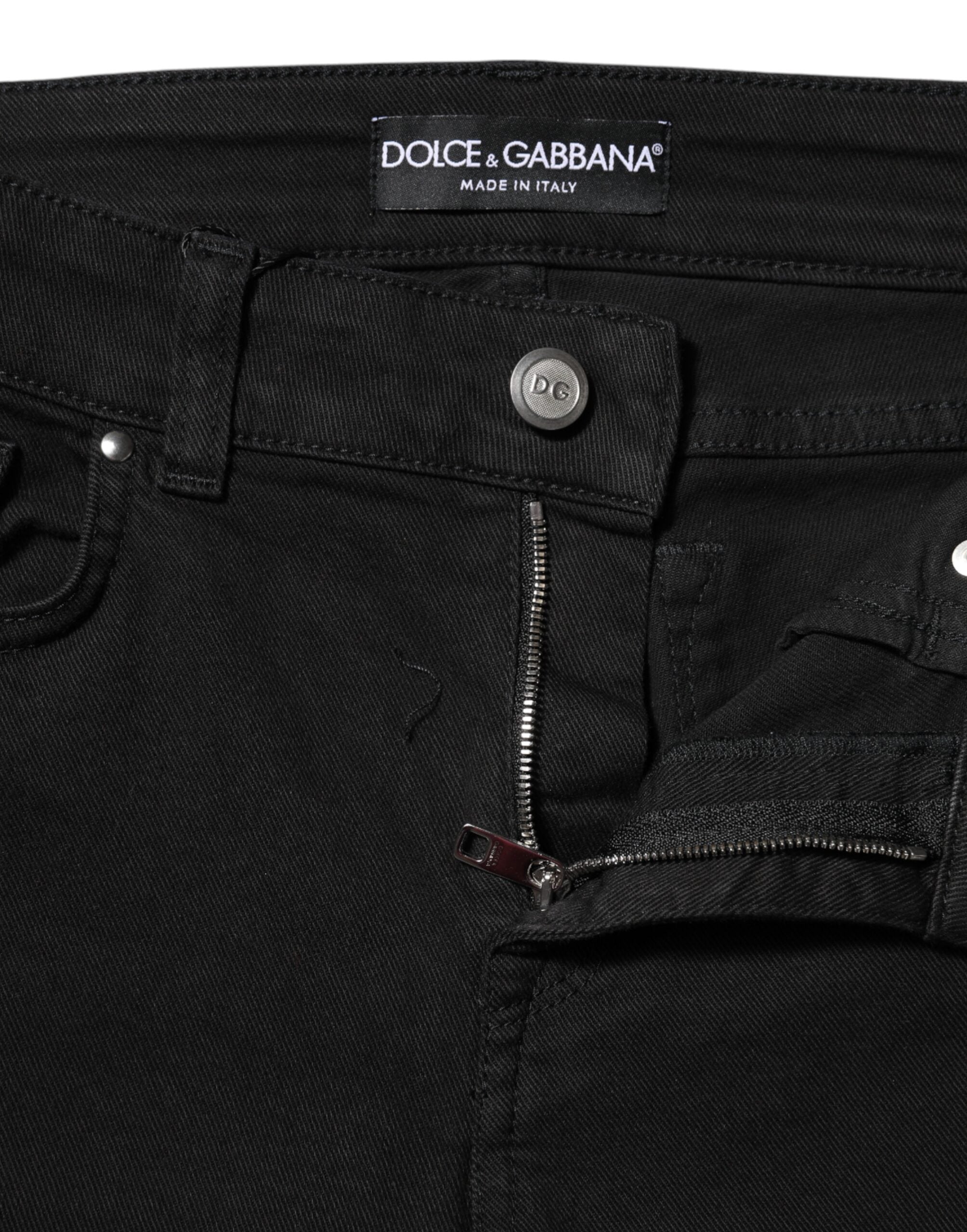 Dolce &amp; Gabbana Sorte Bomuldslogo Skinny Midwaist Denim Jeans 
