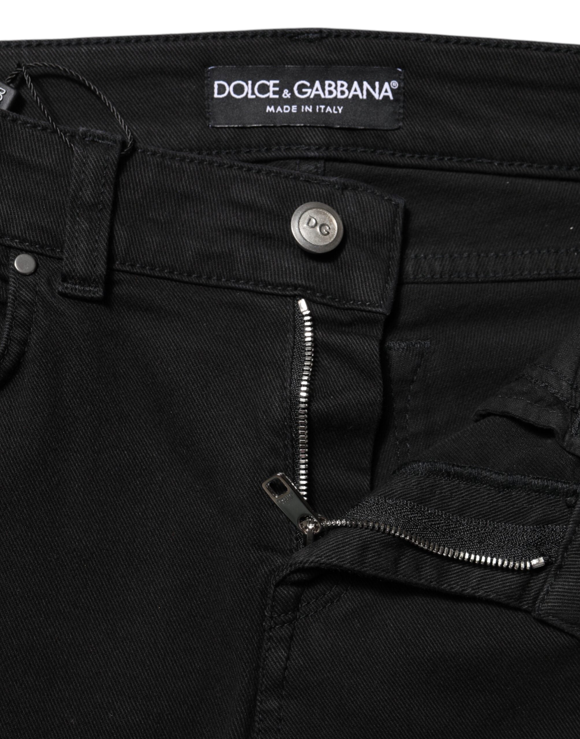 Dolce &amp; Gabbana Sorte Bomulds Skinny Mellemhøj Talje Denim Jeans 