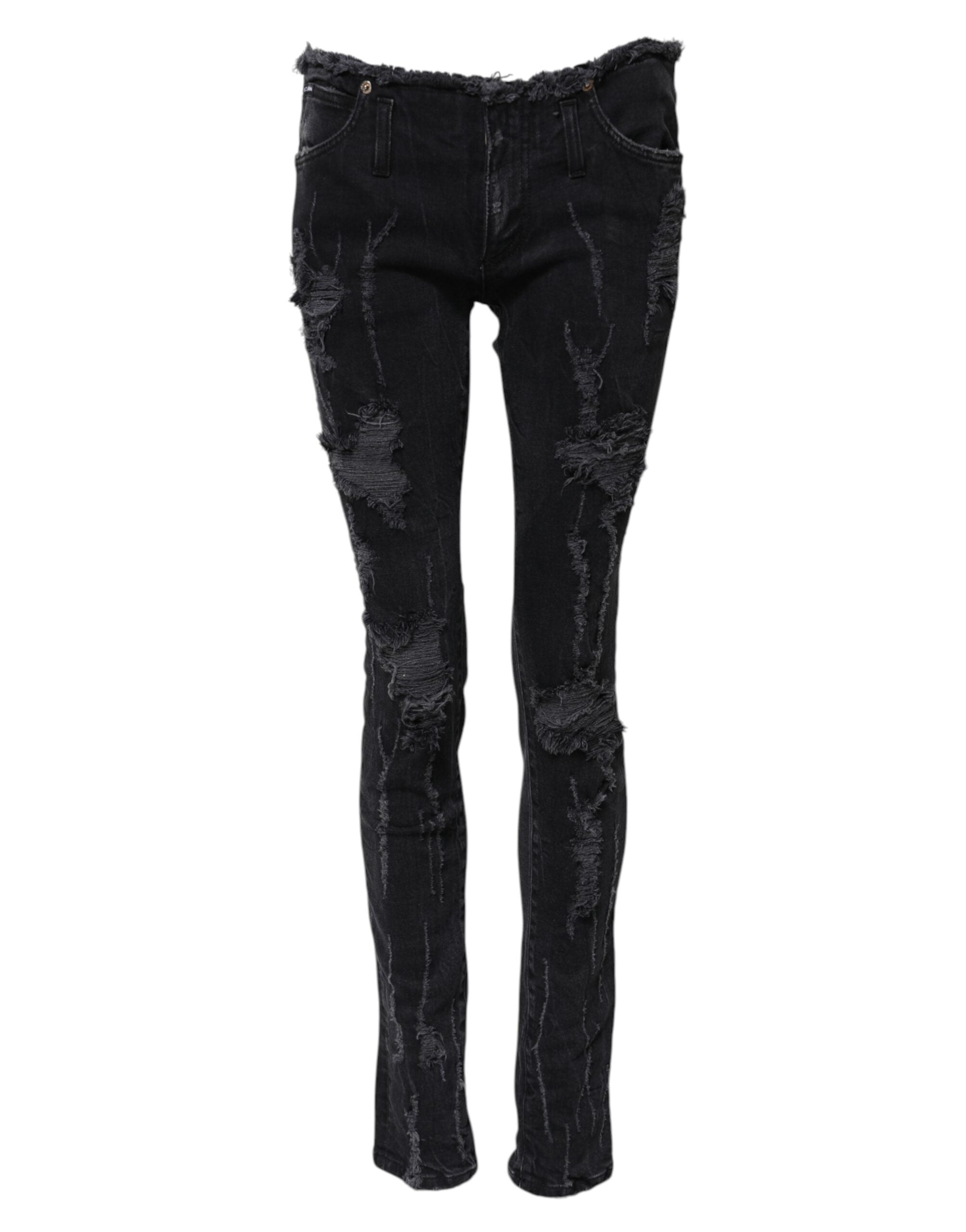 Dolce &amp; Gabbana svarta bomullsslitna skinny denimjeans 