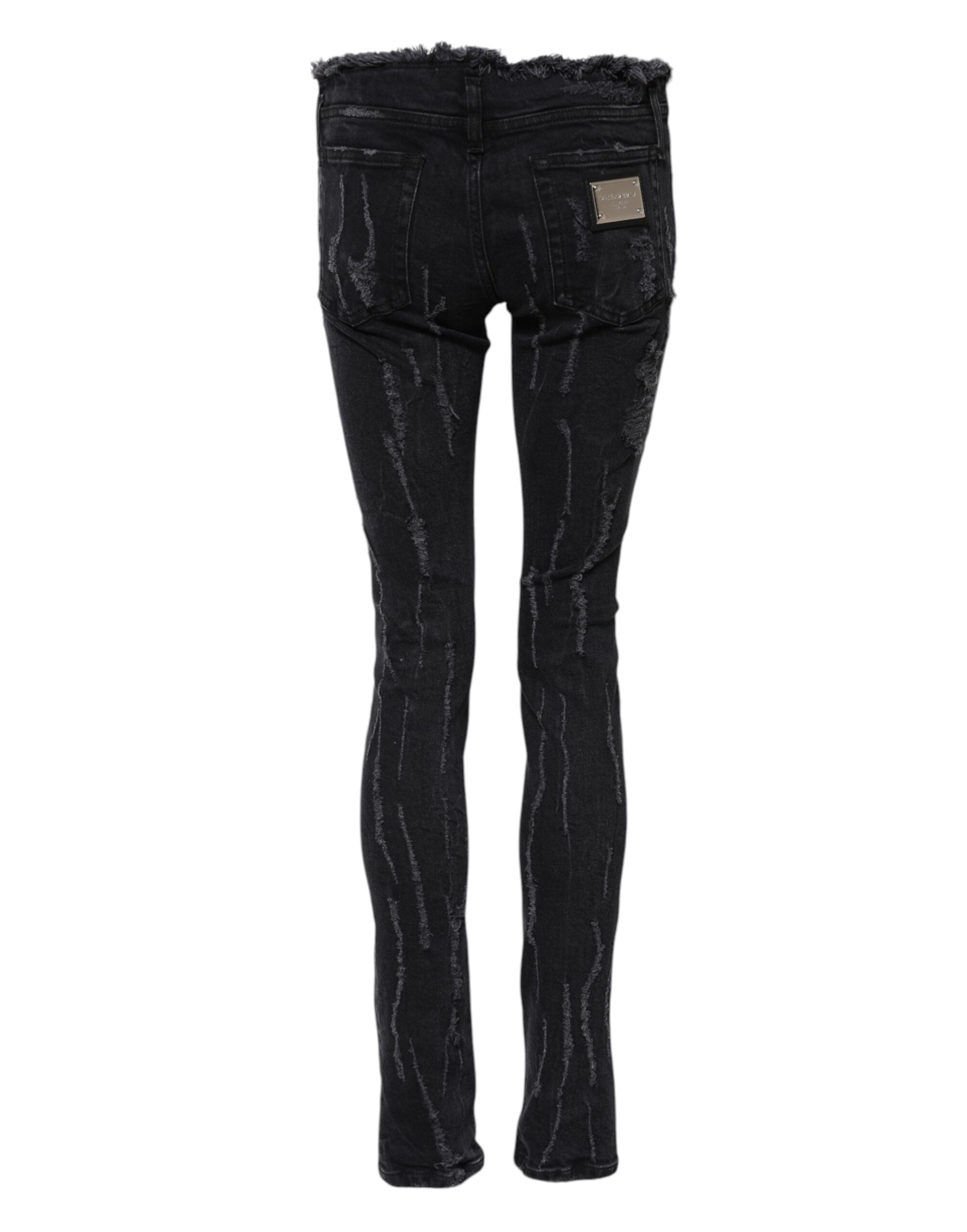 Dolce &amp; Gabbana svarta bomullsslitna skinny denimjeans 