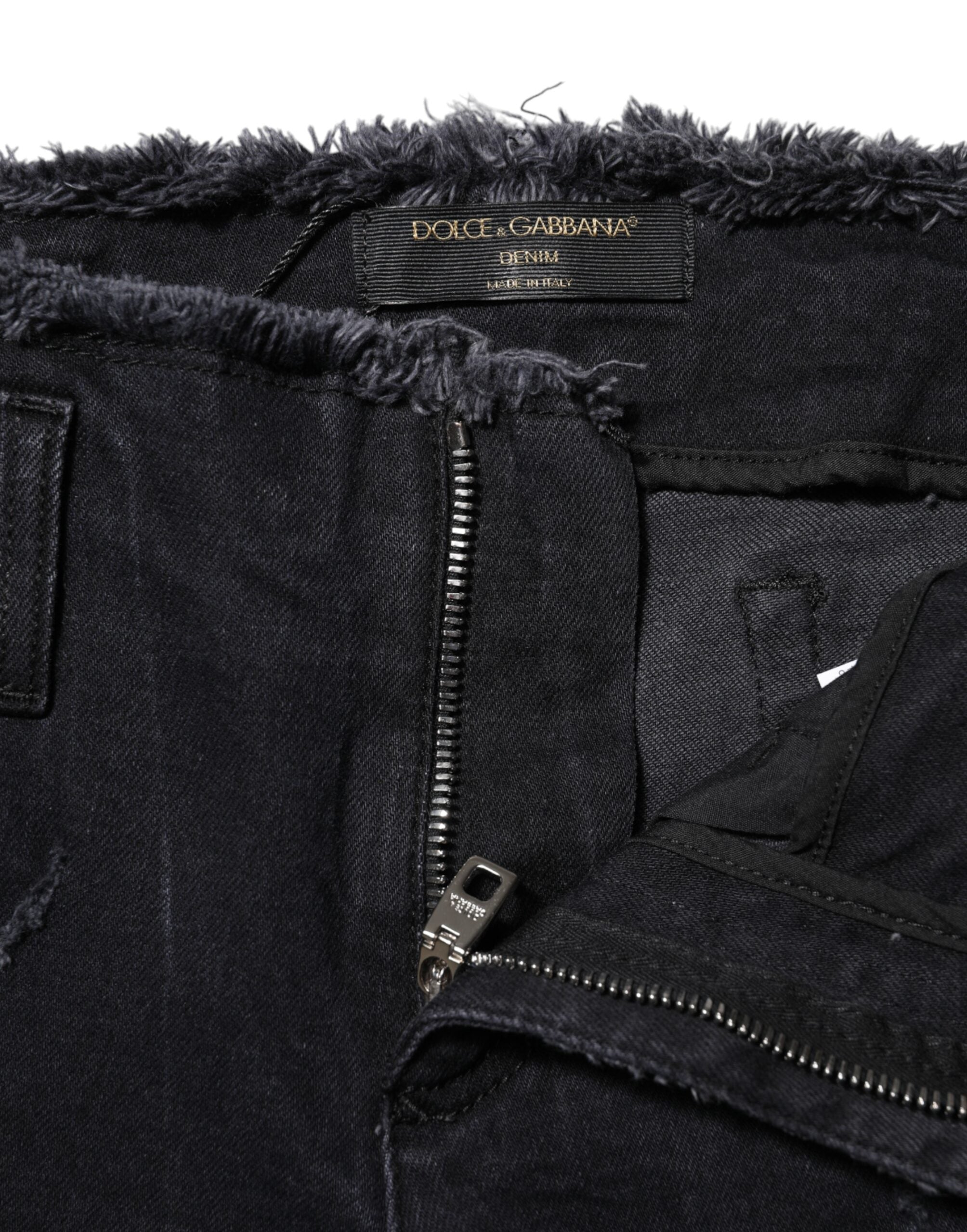 Dolce &amp; Gabbana svarta bomullsslitna skinny denimjeans 