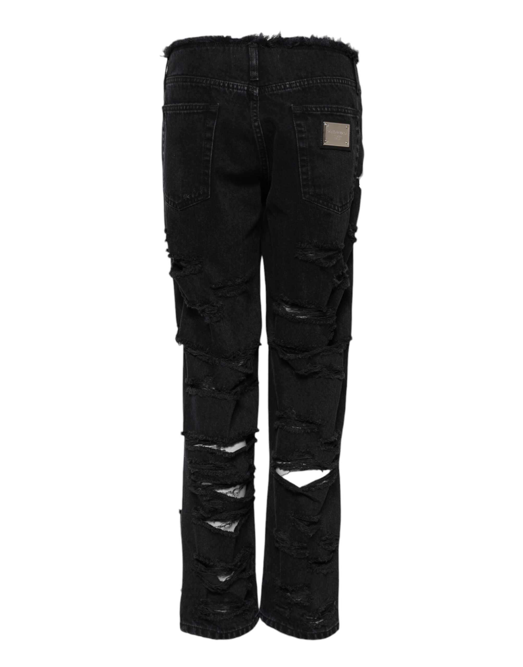 Dolce &amp; Gabbana Sorte, Lassede Bomulds-Denim Jeans med Mellemhøj Talje 