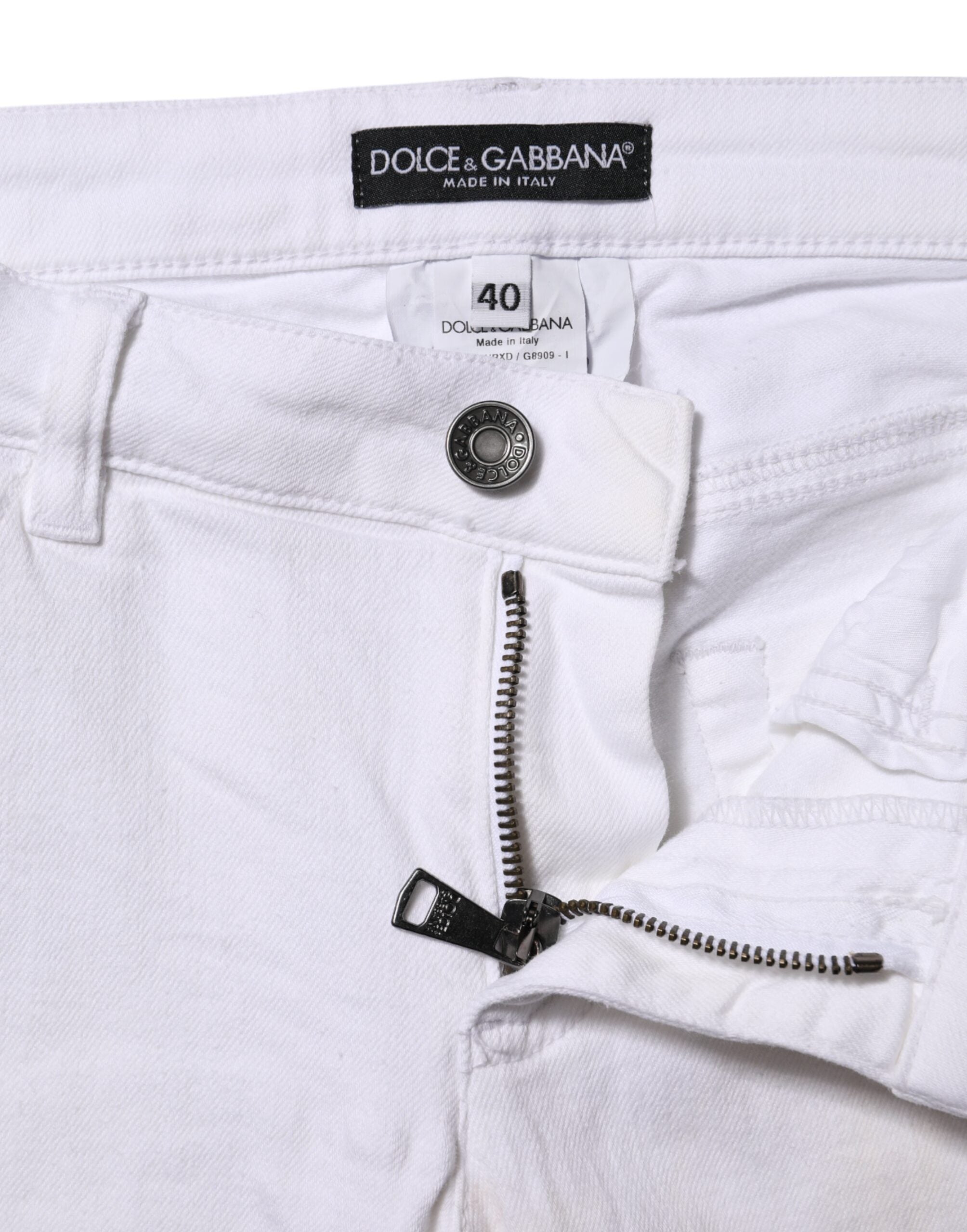 Dolce &amp; Gabbana Hvide Bomuld Lavtaljede Skinny Denim Jeans 