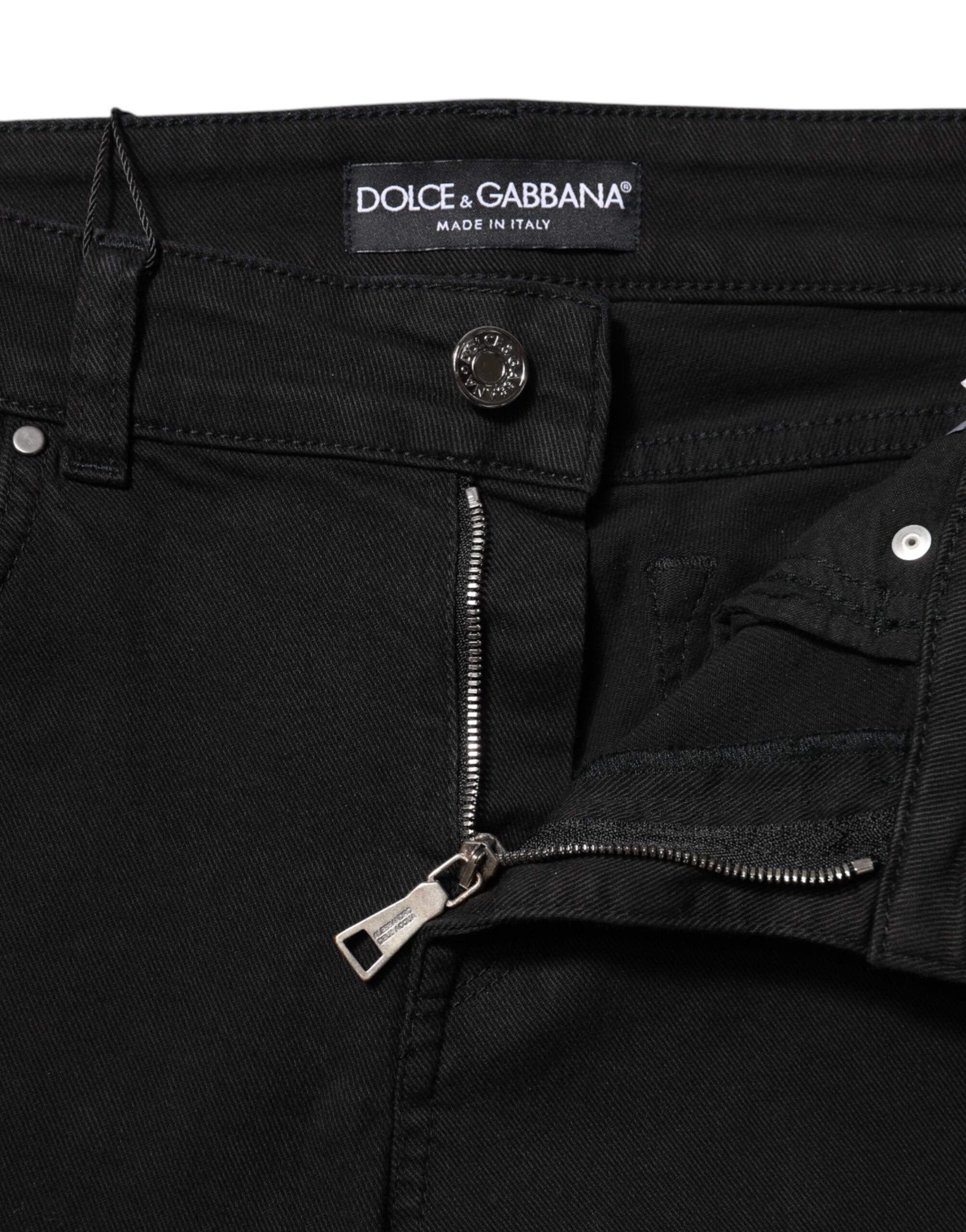 Dolce &amp; Gabbana Sorte Bomuldslogo Skinny Mellemhøj Talje Denim Jeans 
