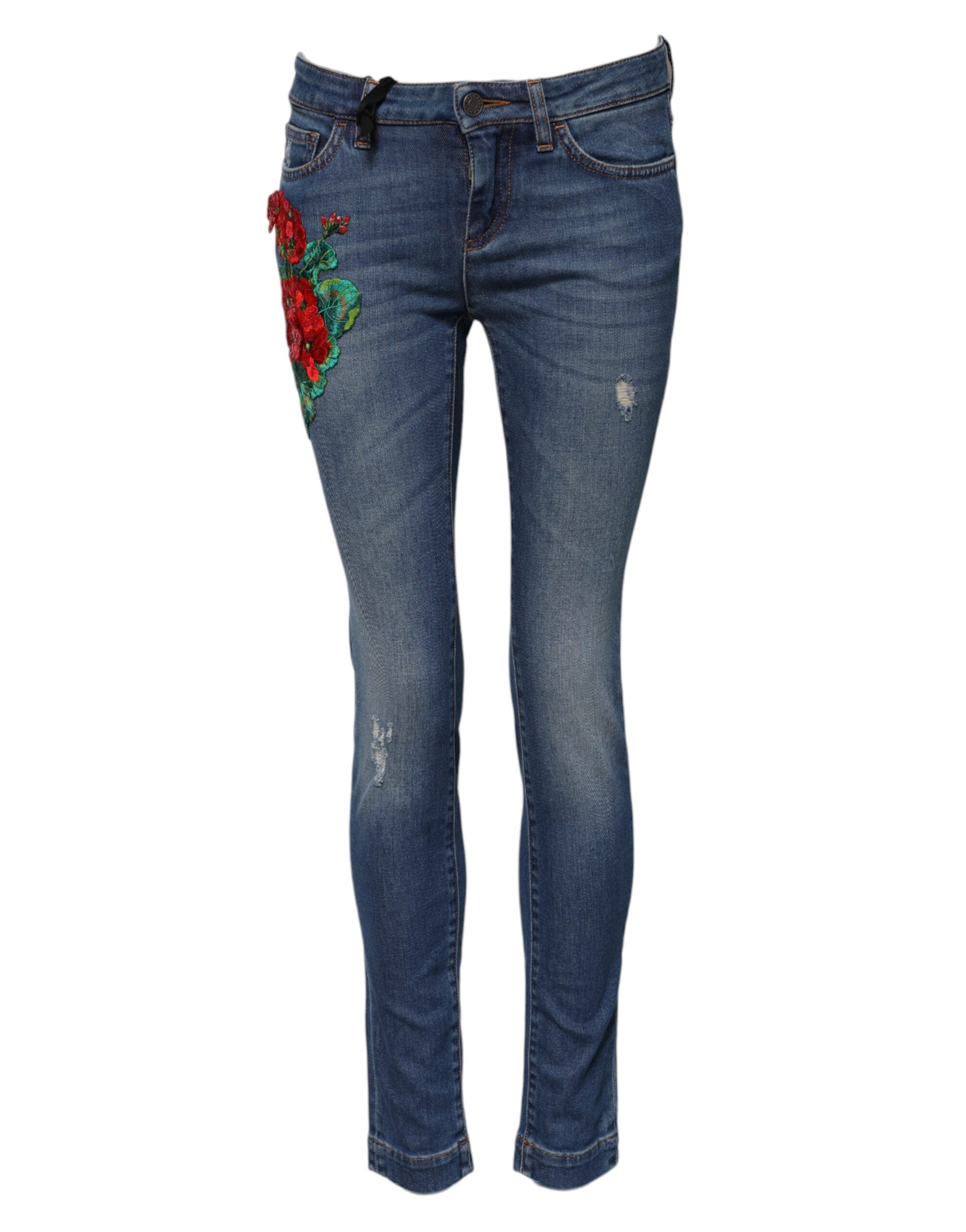 Dolce &amp; Gabbana Blå Bomuld Lavtaljede Skinny Denim Jeans 