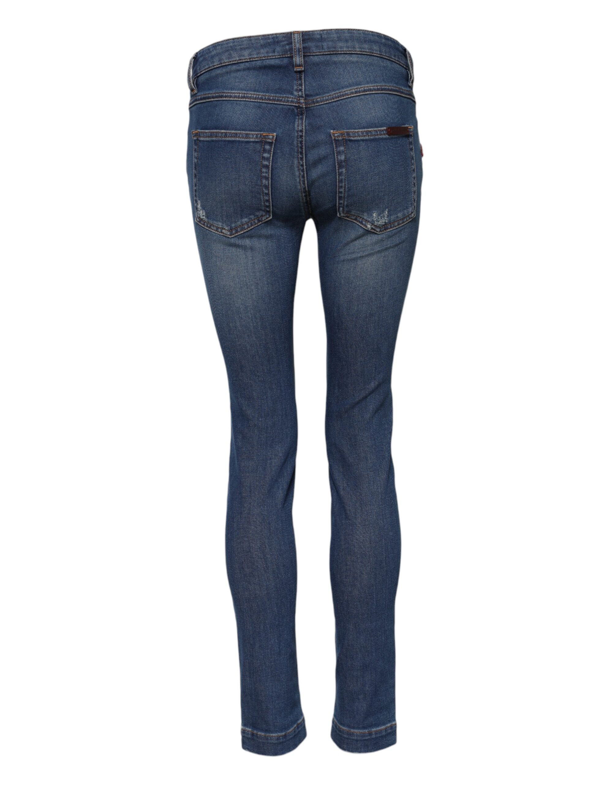 Dolce &amp; Gabbana Blå Bomuld Lavtaljede Skinny Denim Jeans 