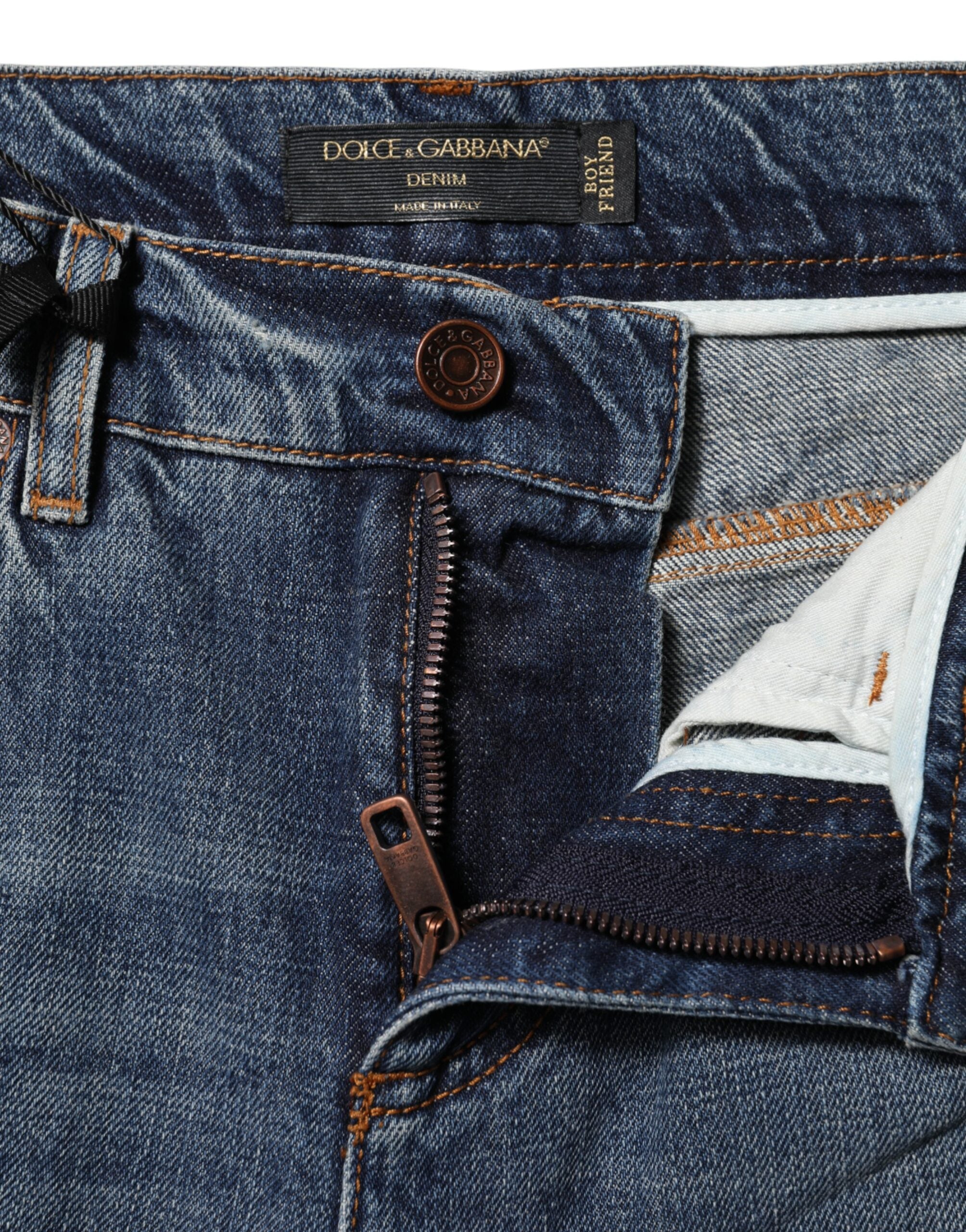 Dolce &amp; Gabbana Blå Bomulds Boyfriend Lassede Denim Jeans 