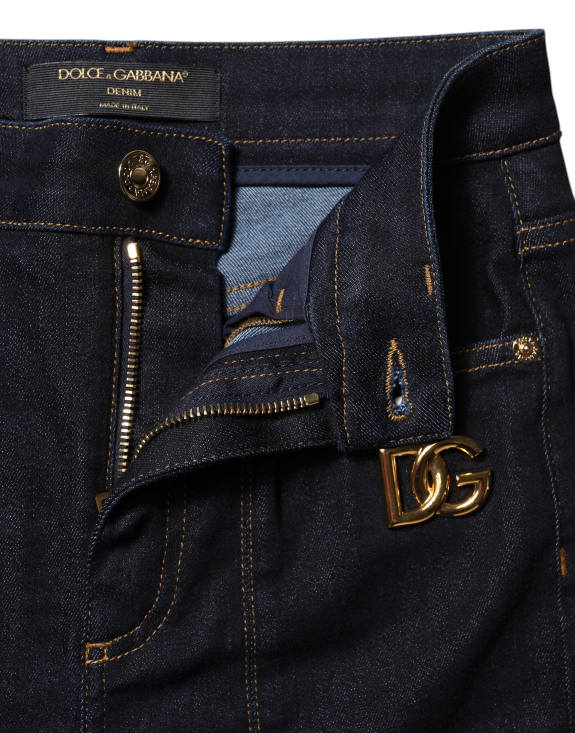 Dolce &amp; Gabbana Blå Bomuld Højtaljede Skinny Denim Jeans