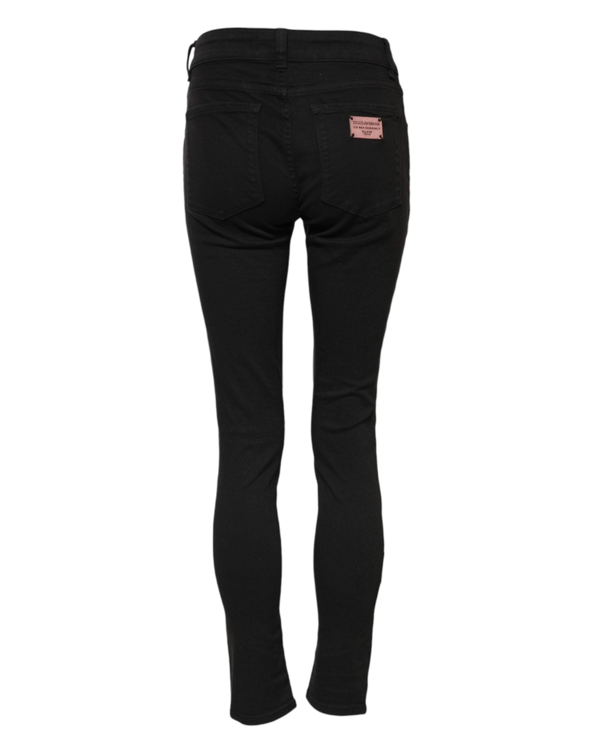 Dolce &amp; Gabbana Sorte Bomulds Skinny Mellemhøj Talje Denim Jeans 