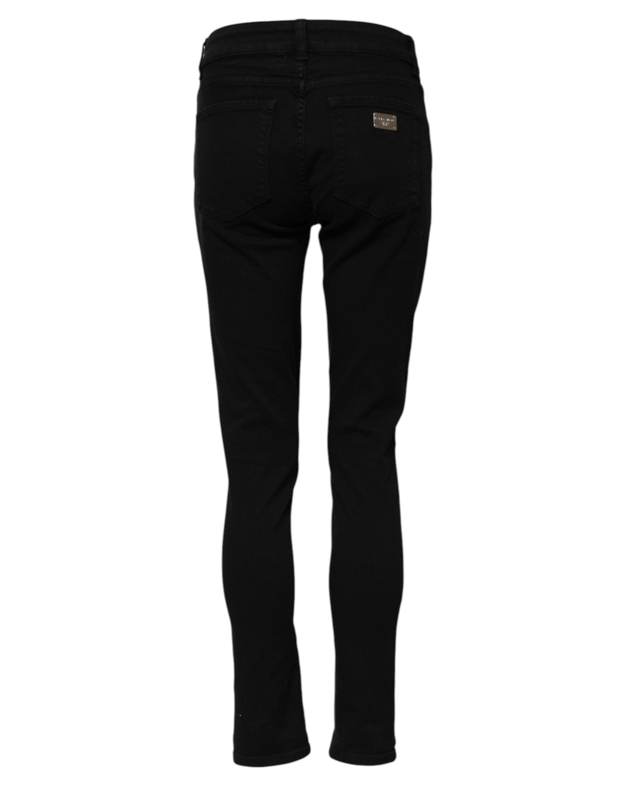 Dolce &amp; Gabbana Sorte Bomuldslogo Skinny Mellemhøj Talje Denim Jeans 