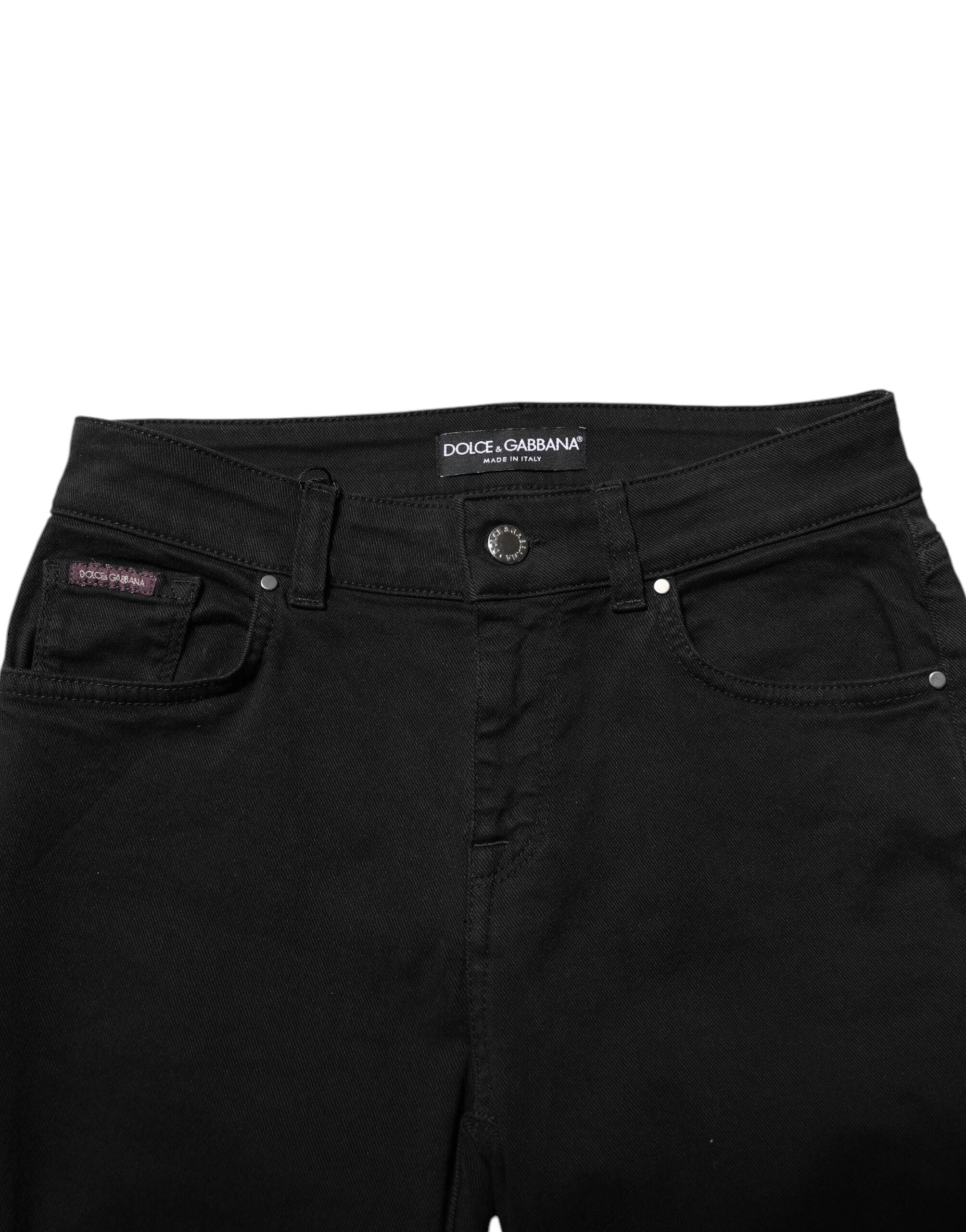 Dolce &amp; Gabbana Sorte Bomuldslogo Skinny Mellemhøj Talje Denim Jeans 