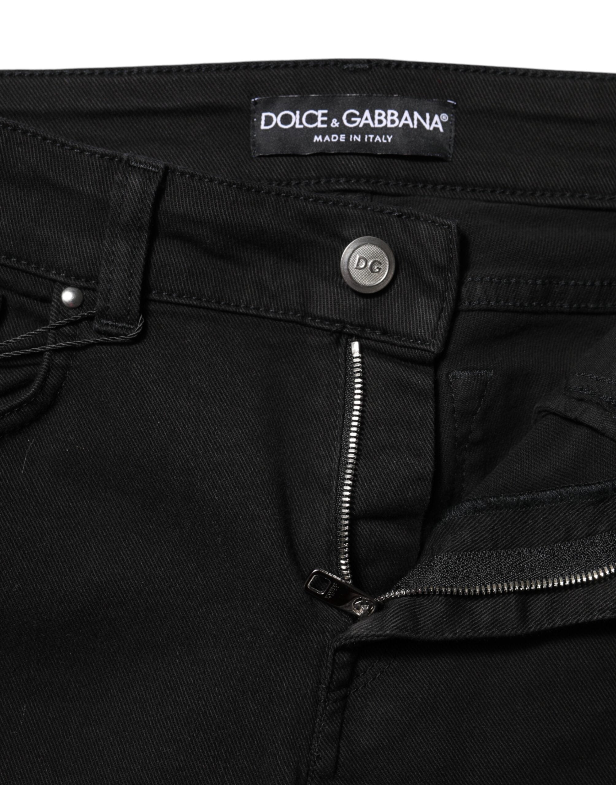 Dolce &amp; Gabbana Sorte Bomulds Skinny Mellemhøj Talje Denim Jeans 