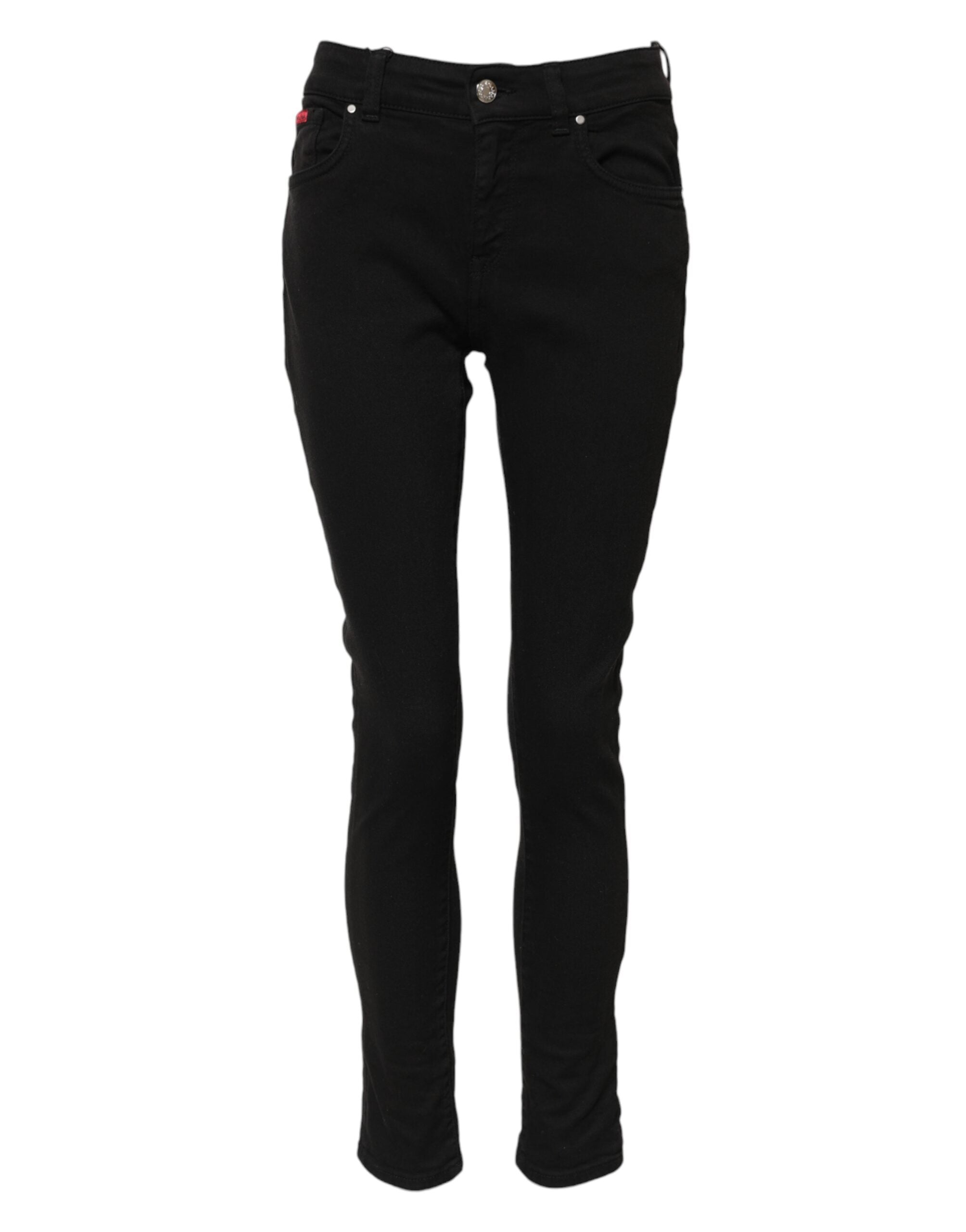Dolce &amp; Gabbana Sorte Bomuldslogo Skinny Mellemhøj Talje Denim Jeans 