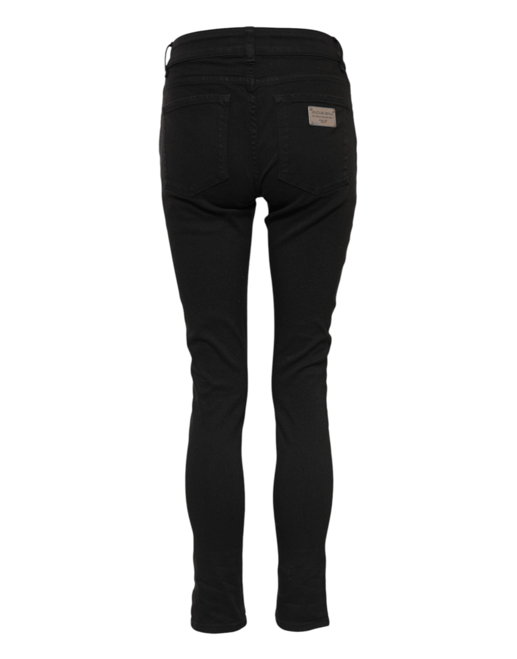 Dolce &amp; Gabbana Sorte Bomuldslogo Skinny Mellemhøj Talje Denim Jeans 