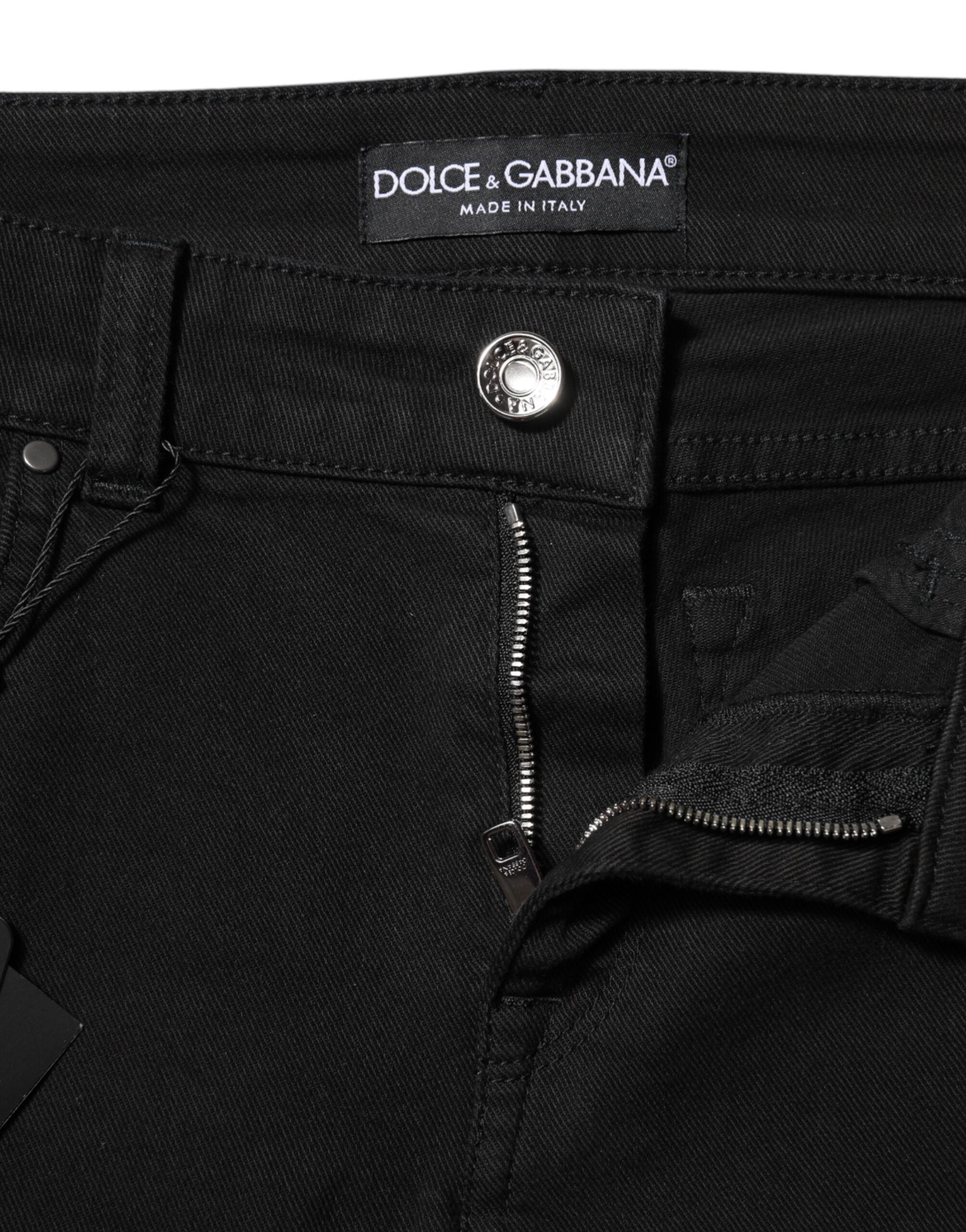 Dolce &amp; Gabbana Sorte Bomuldslogo Skinny Mellemhøj Talje Denim Jeans 