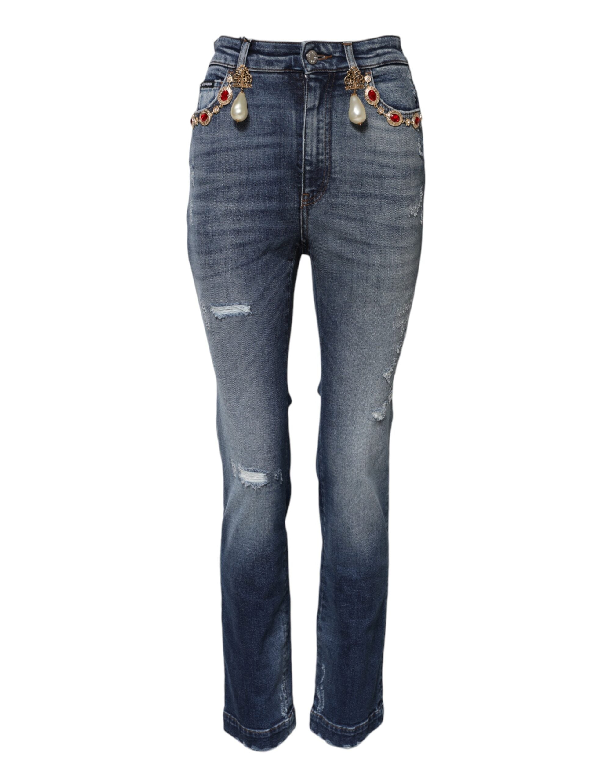 Dolce &amp; Gabbana Blå Strassutsmyckade Denimjeans 