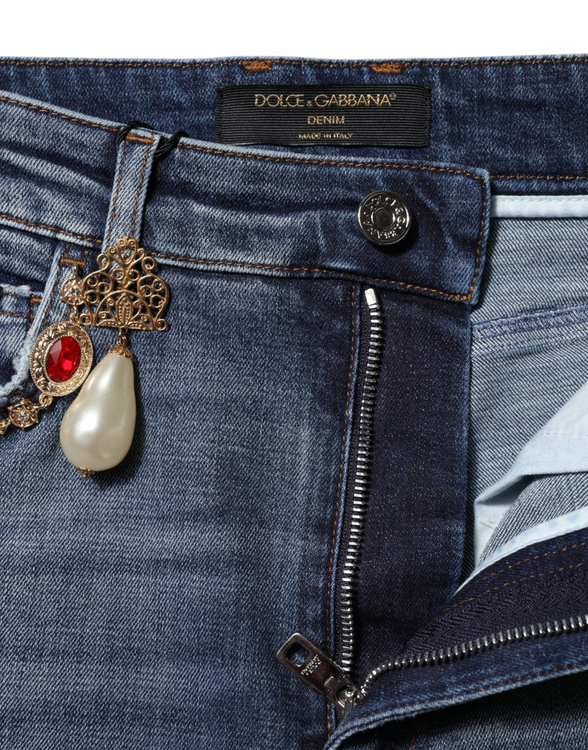 Dolce &amp; Gabbana Blå Strassutsmyckade Denimjeans 