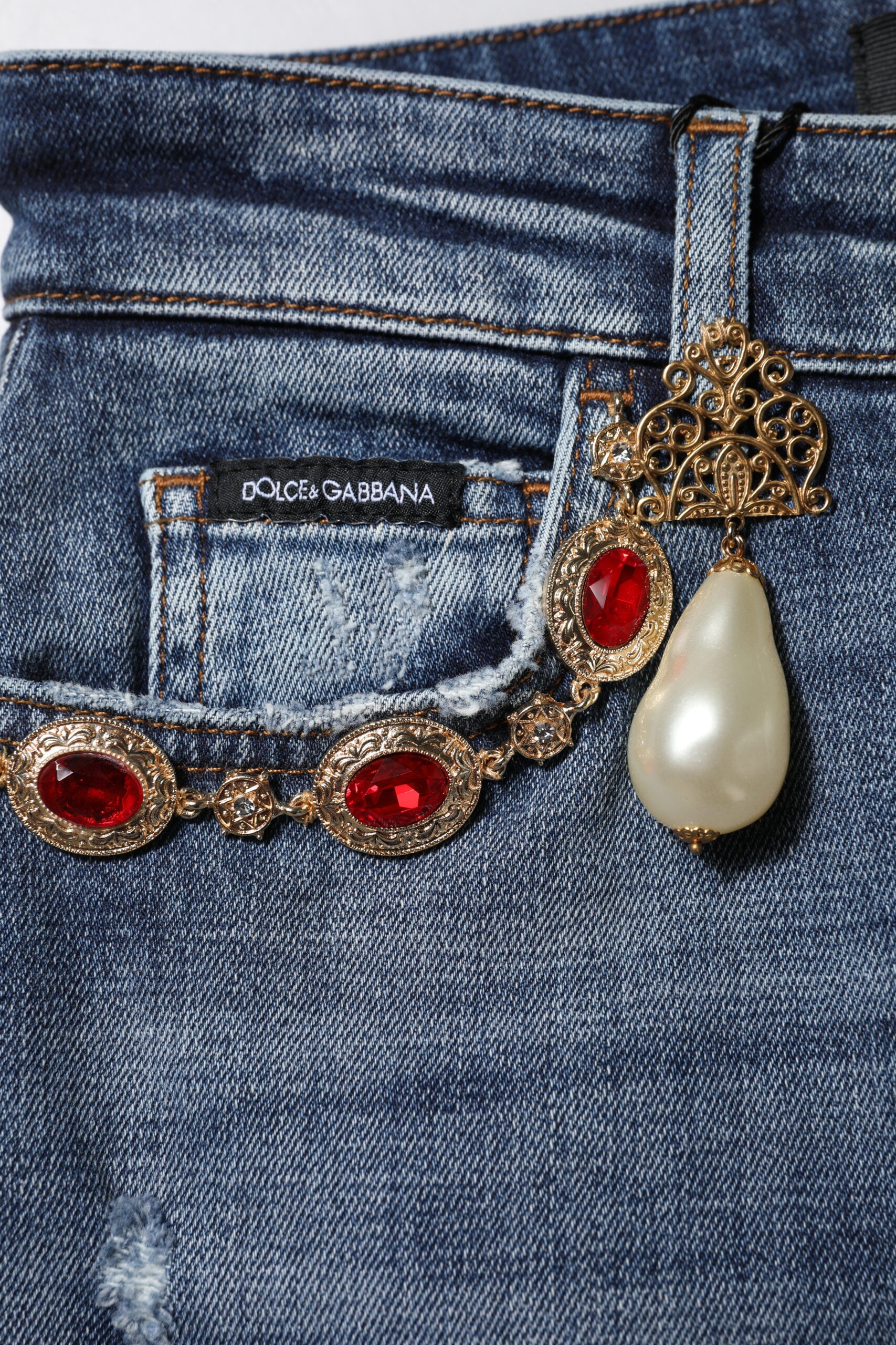 Dolce &amp; Gabbana Blå Strassutsmyckade Denimjeans 