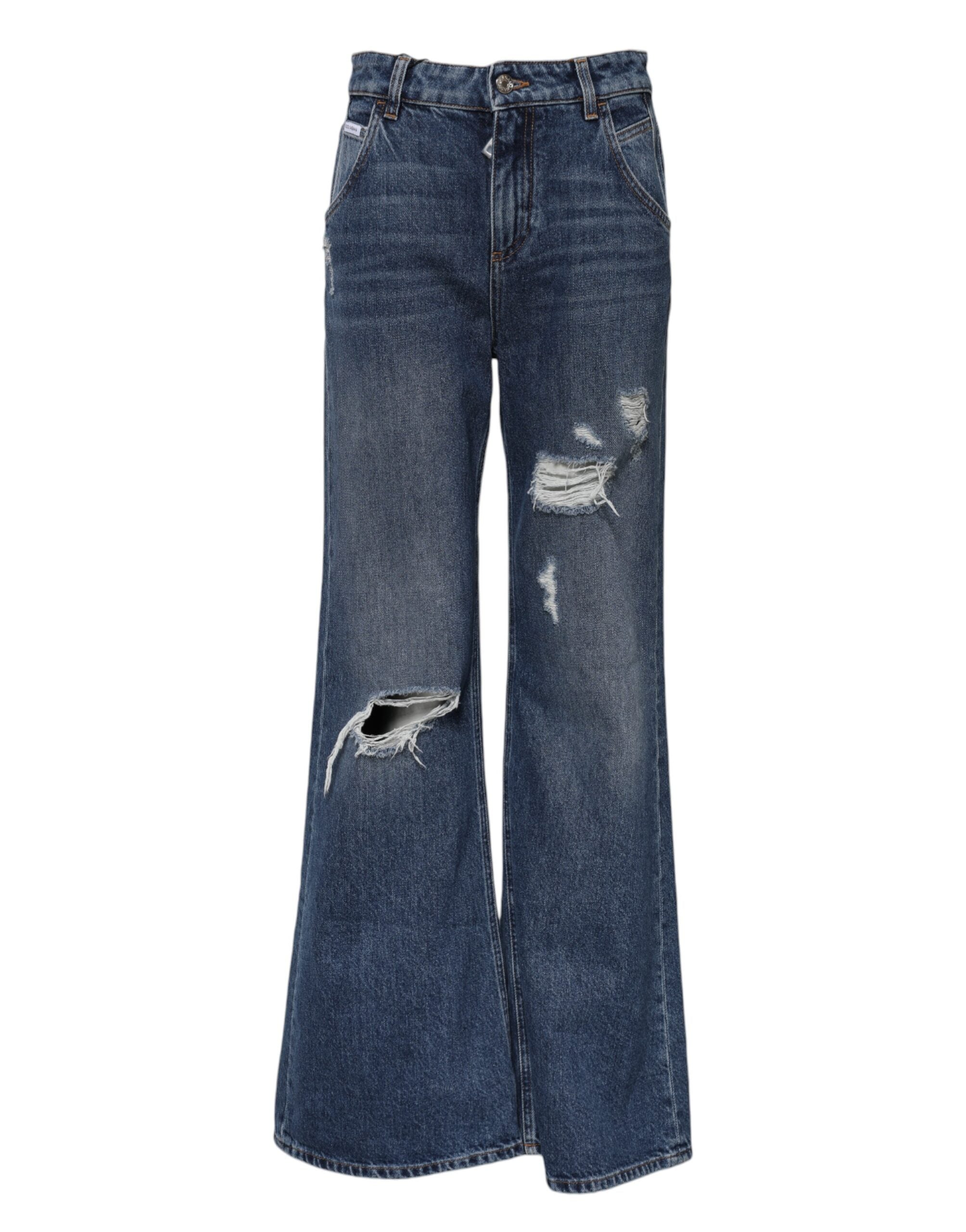 Dolce &amp; Gabbana Blå Bomullsvida Slitna Denimjeans 