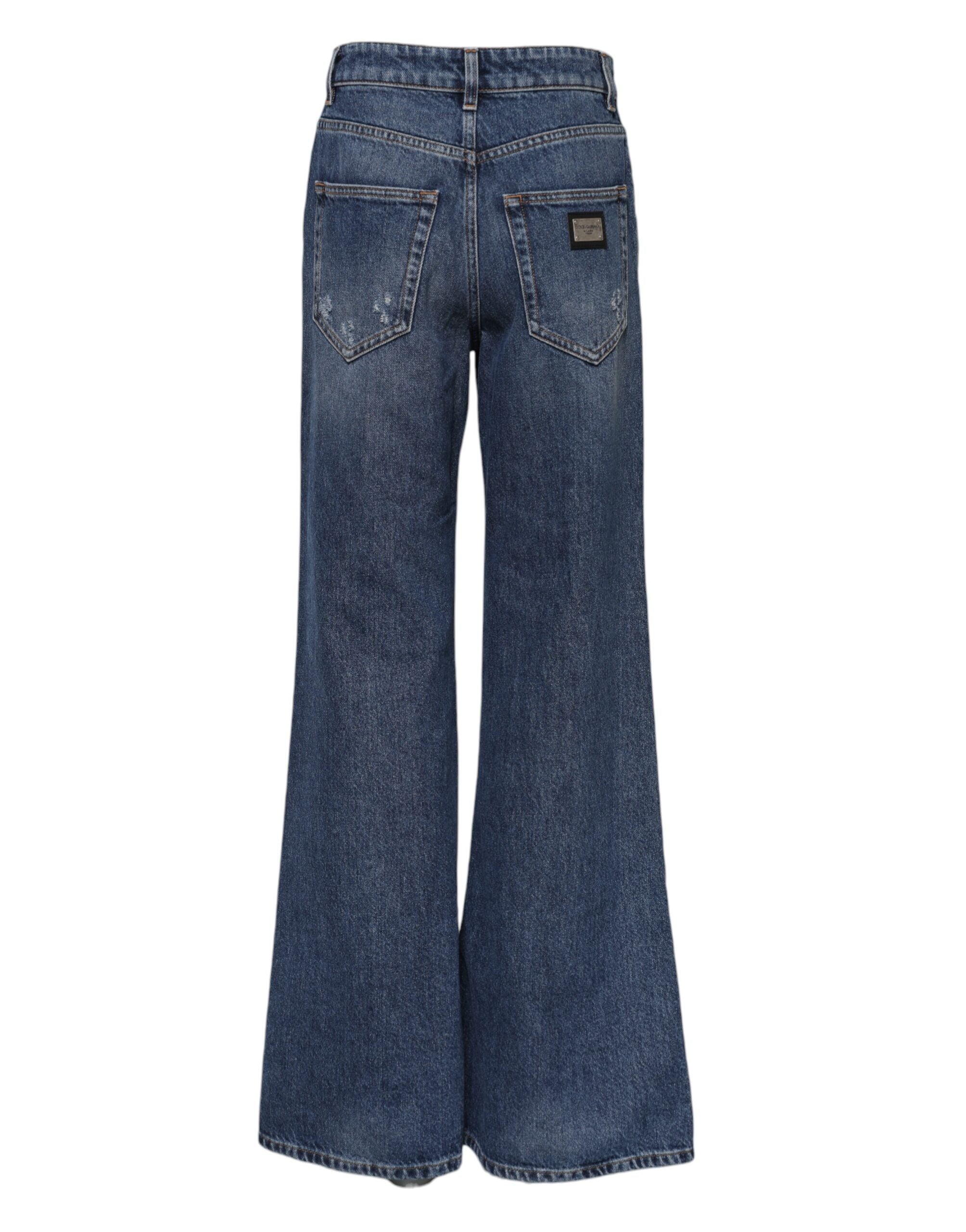 Dolce &amp; Gabbana Blå Bomullsvida Slitna Denimjeans 