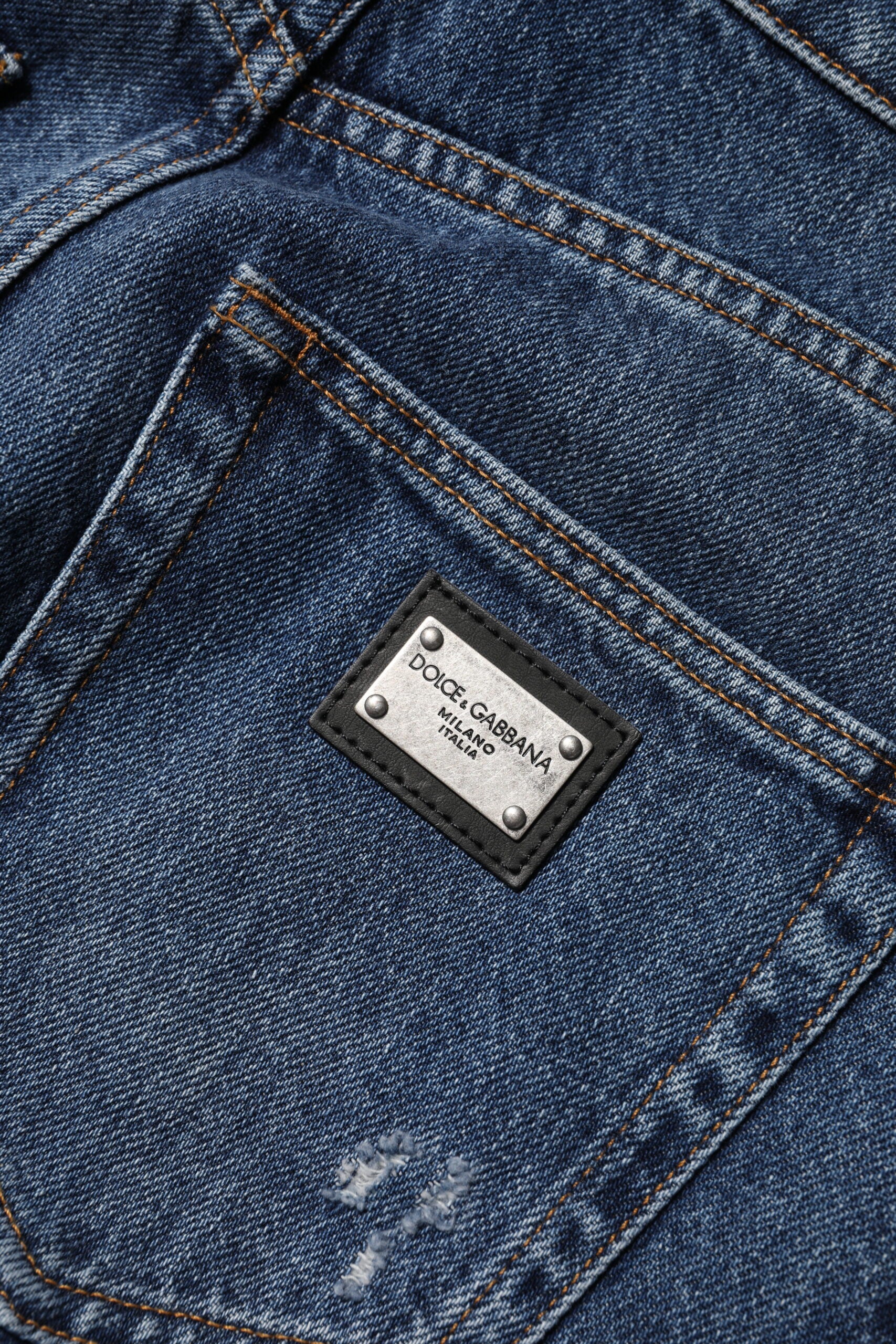 Dolce &amp; Gabbana Blå Bomullsvida Slitna Denimjeans 