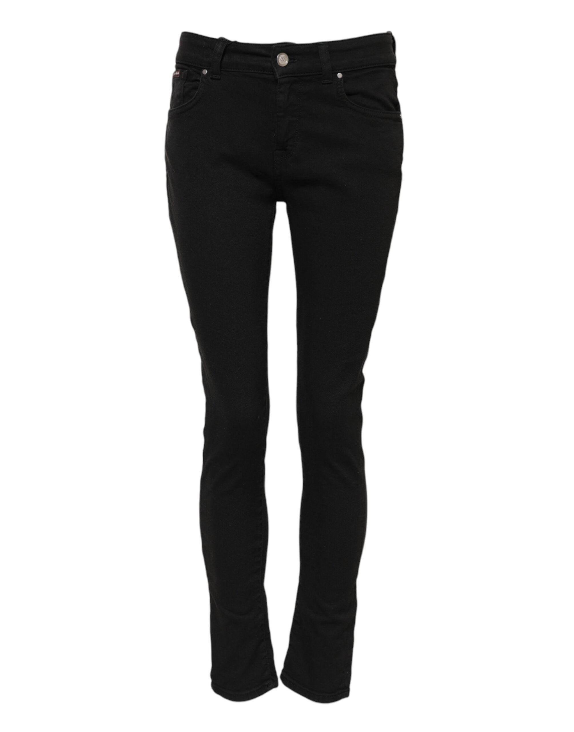 Dolce &amp; Gabbana Sorte Bomuldslogo Skinny Mellemhøj Talje Denim Jeans 