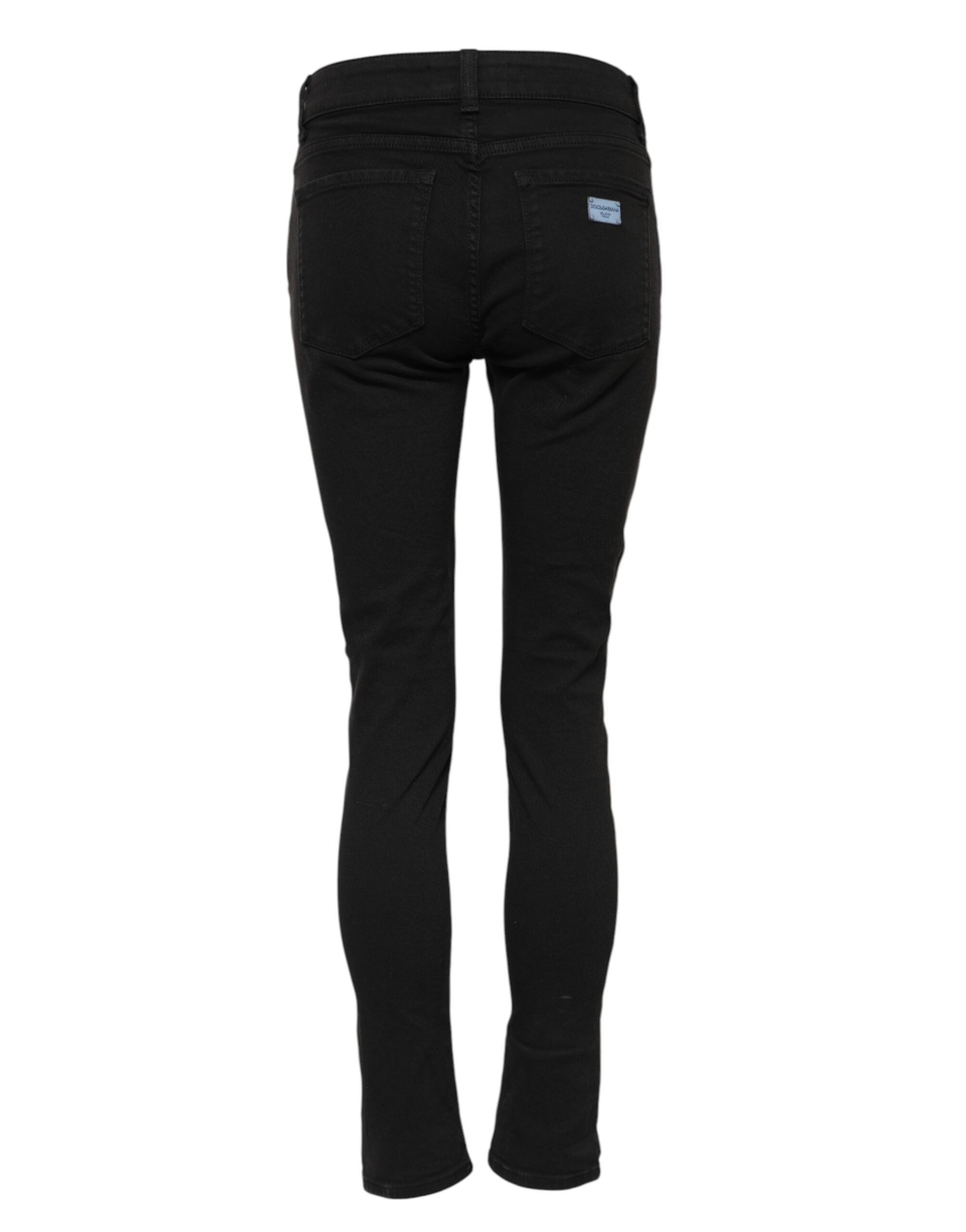 Dolce &amp; Gabbana Sorte Bomuldslogo Skinny Mellemhøj Talje Denim Jeans 